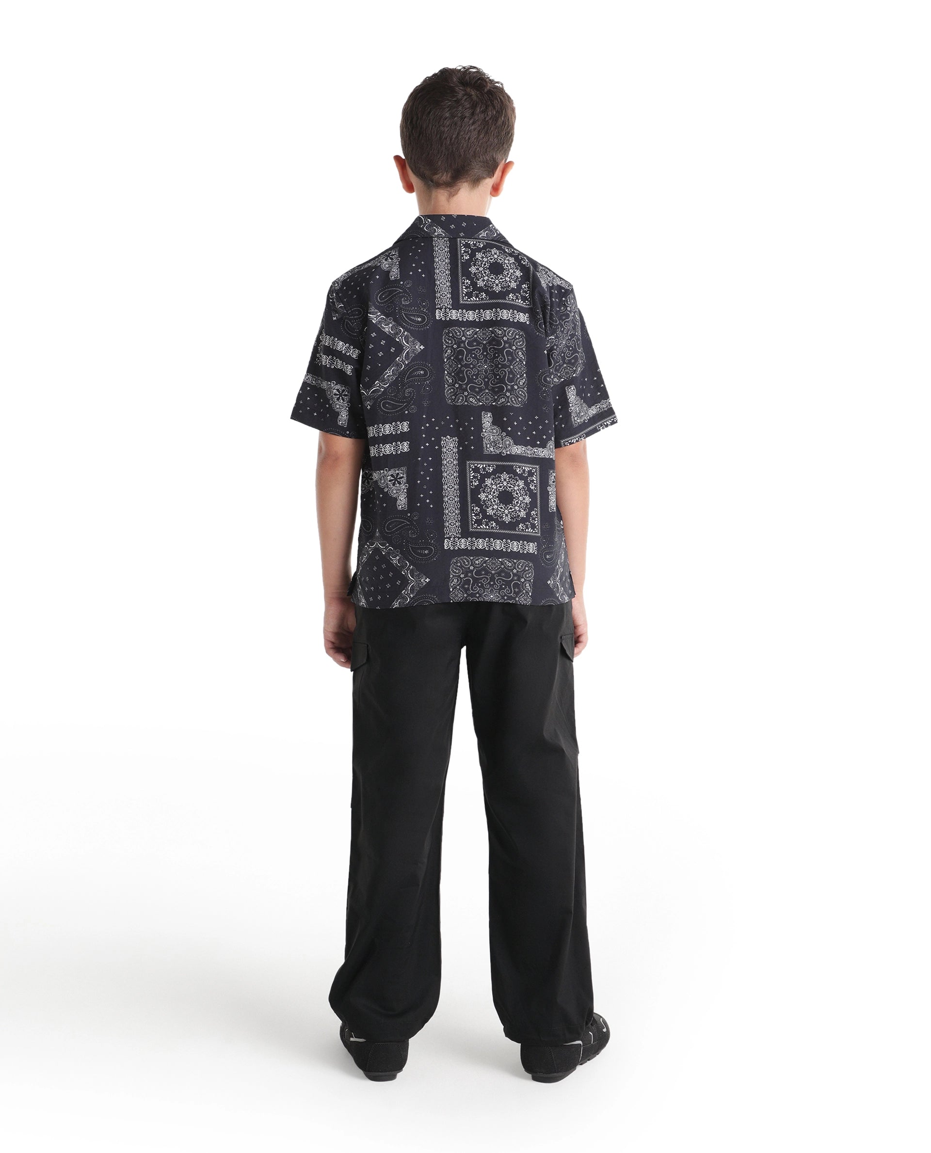 Rare Ones Kids Garet-B Black Cotton Blend Fabric Drawstring Closure Parachute Fit Plain Trouser