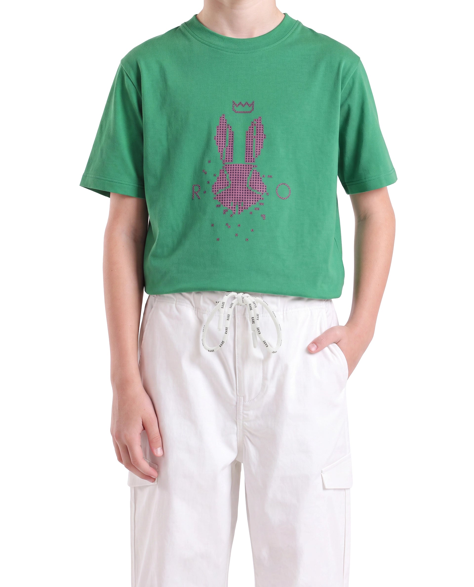 Rare Ones Kids Garet-B White Cotton Blend Fabric Drawstring Closure Parachute Fit Fit Plain Trouser