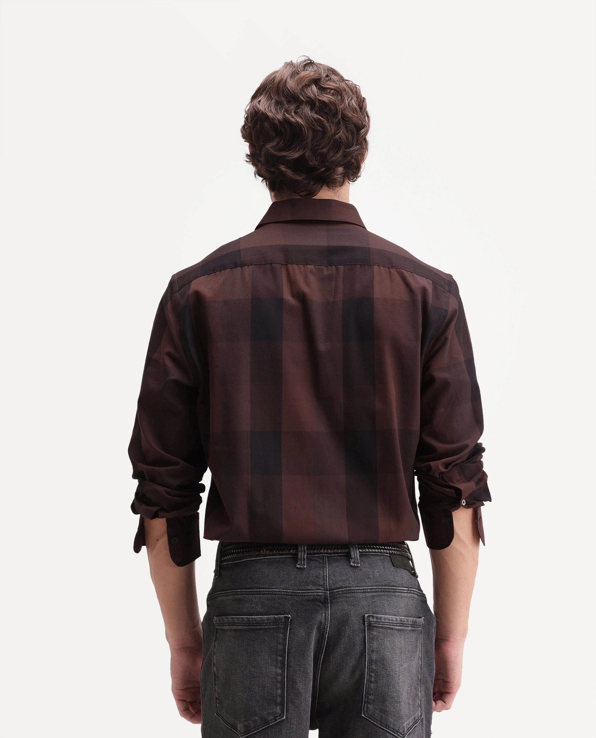 Rare Rabbit Men's Stag Maroon Cotton Button Regular Fit Checks Shirt