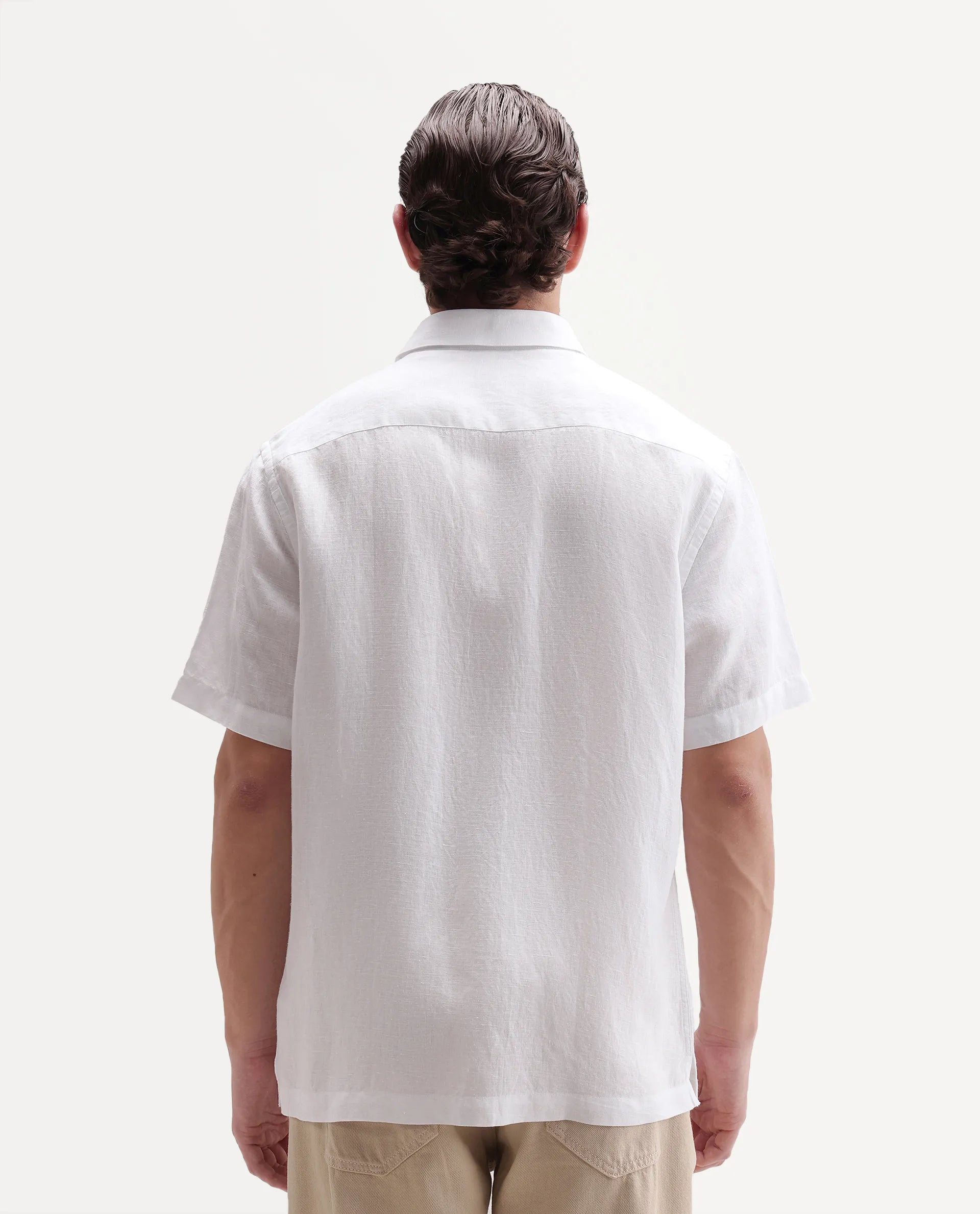 Rare Rabbit Men's Cine Ss-26 White Linen Blend Button Regular Fit Plain Shirt