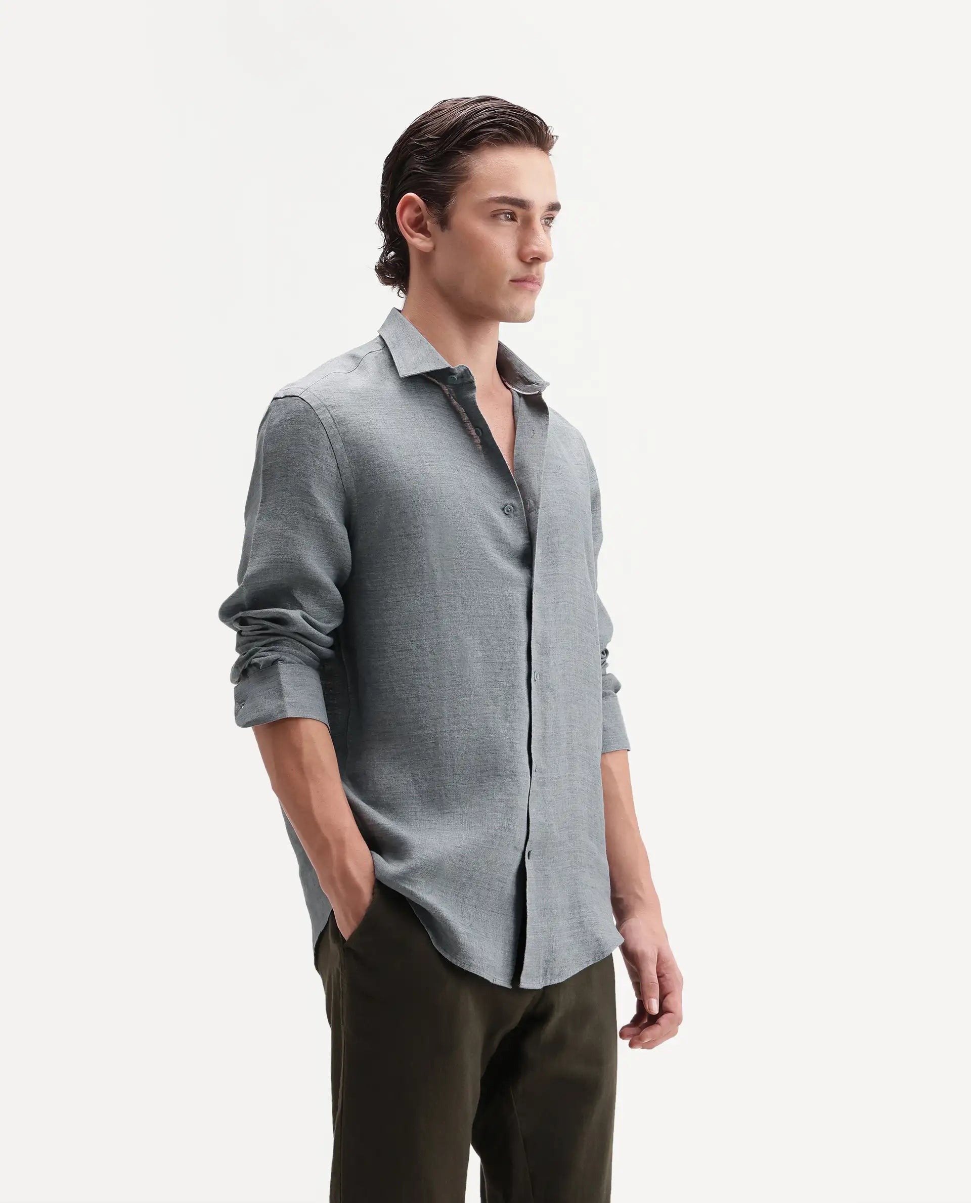 Rare Rabbit Men's Borium Ls-Aw26 Dusky Teal 100% Linen Button Regular Fit Shirt