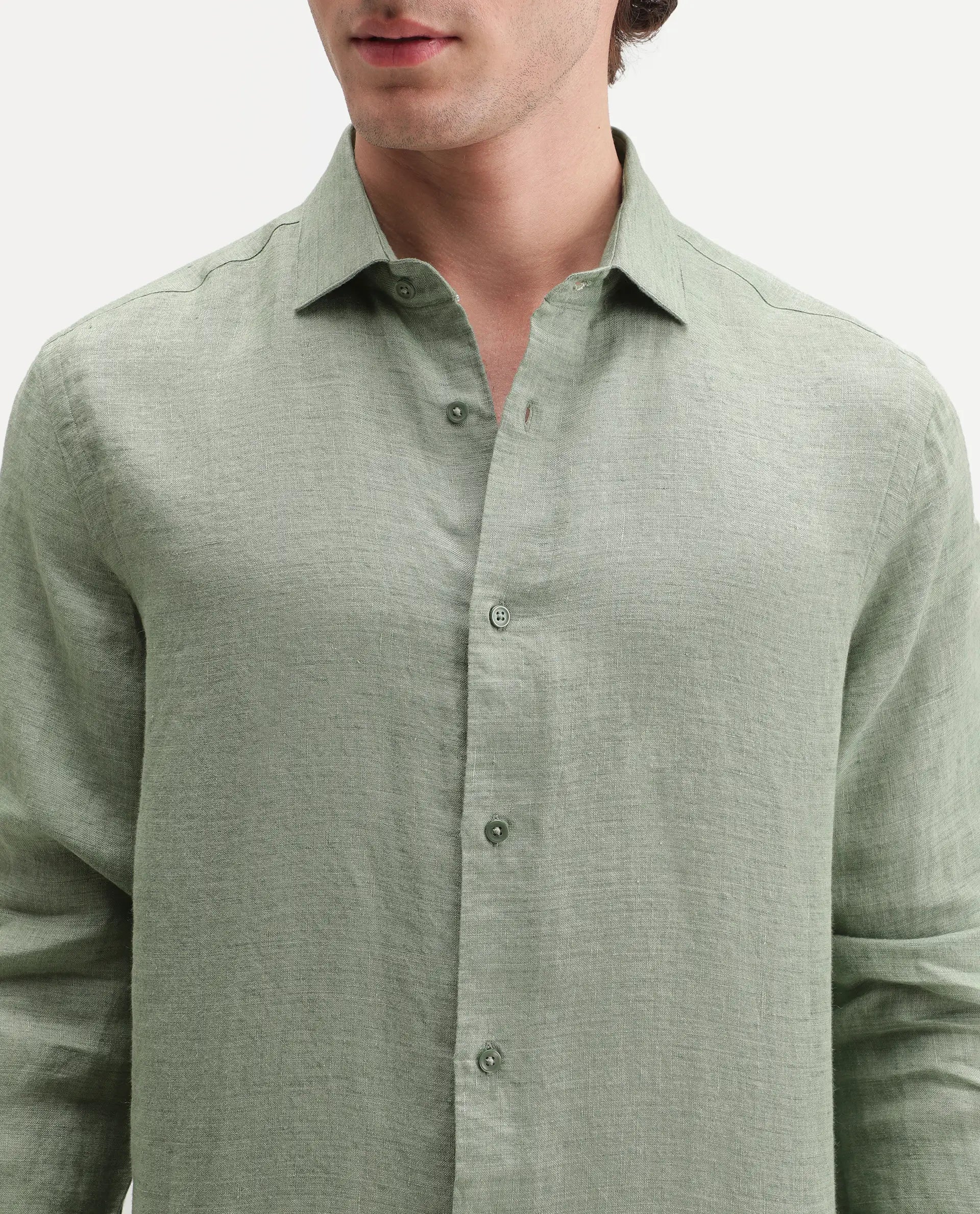 Rare Rabbit Men's Borium Ls-Aw26 Pastel Green 100% Linen Button Regular Fit Shirt