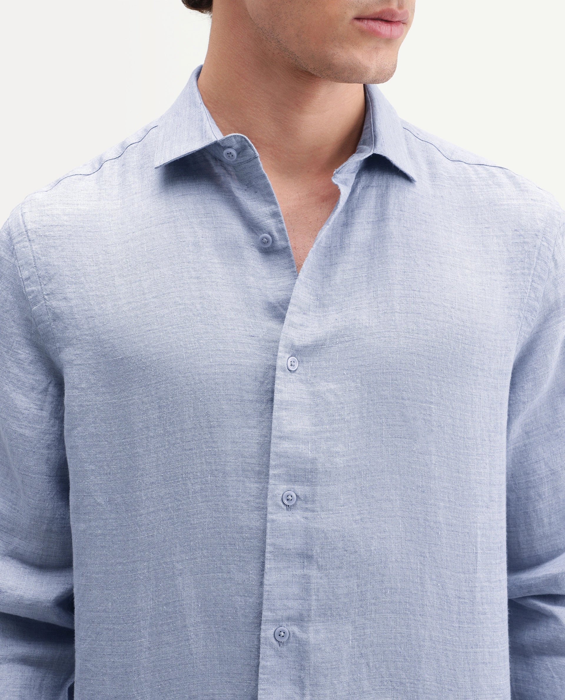 Rare Rabbit Men's Borium Ls-Aw26 Light Purple 100% Linen Button Regular Fit Shirt