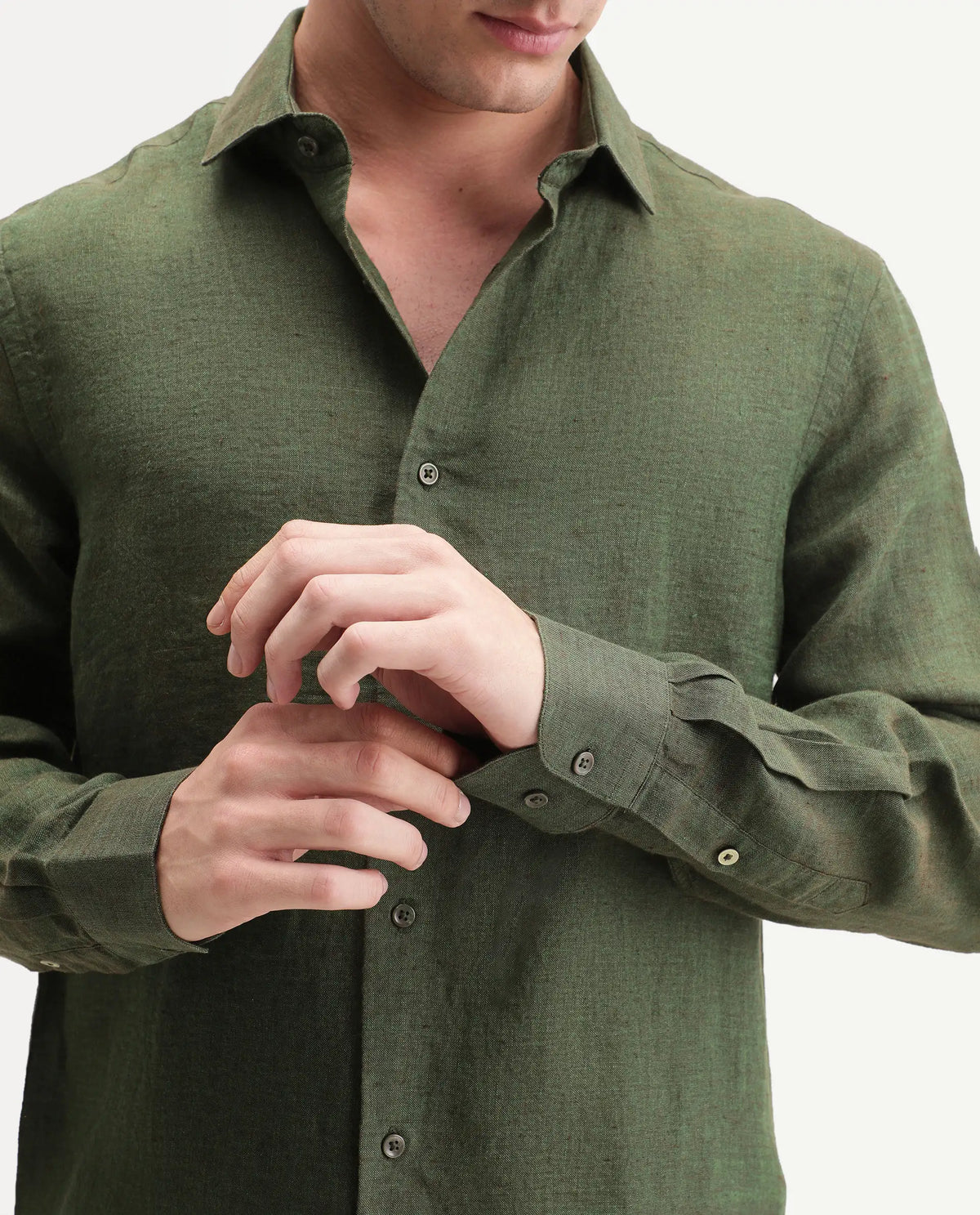 Rare Rabbit Men's Borium Ls-Aw26 Dark Green 100% Linen Button Regular Fit Shirt