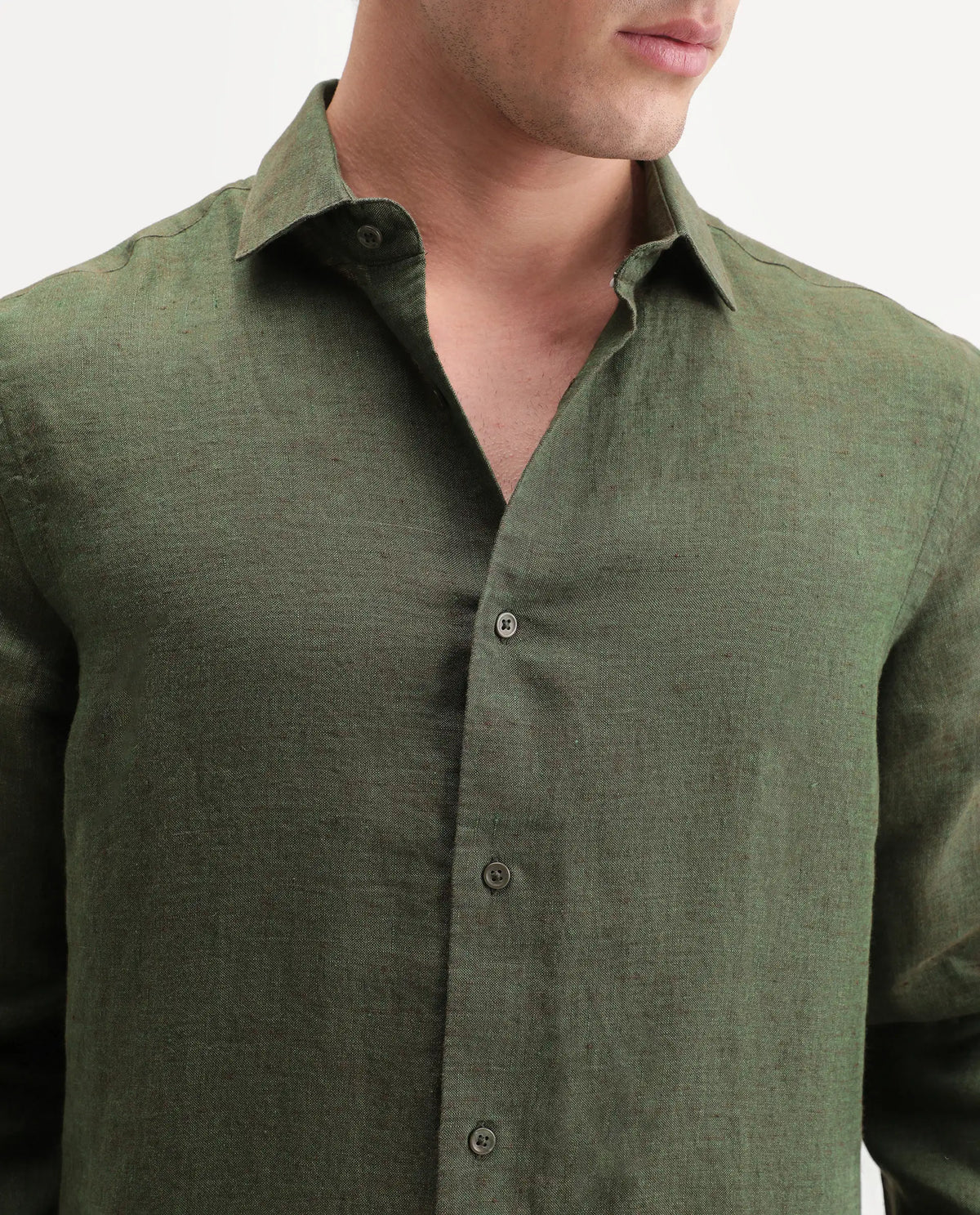 Rare Rabbit Men's Borium Ls-Aw26 Dark Green 100% Linen Button Regular Fit Shirt