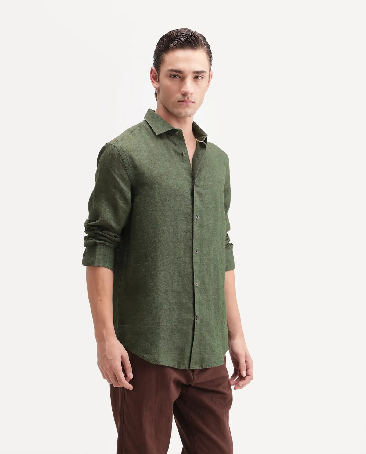 Rare Rabbit Men's Borium Ls-Aw26 Dark Green 100% Linen Button Regular Fit Shirt