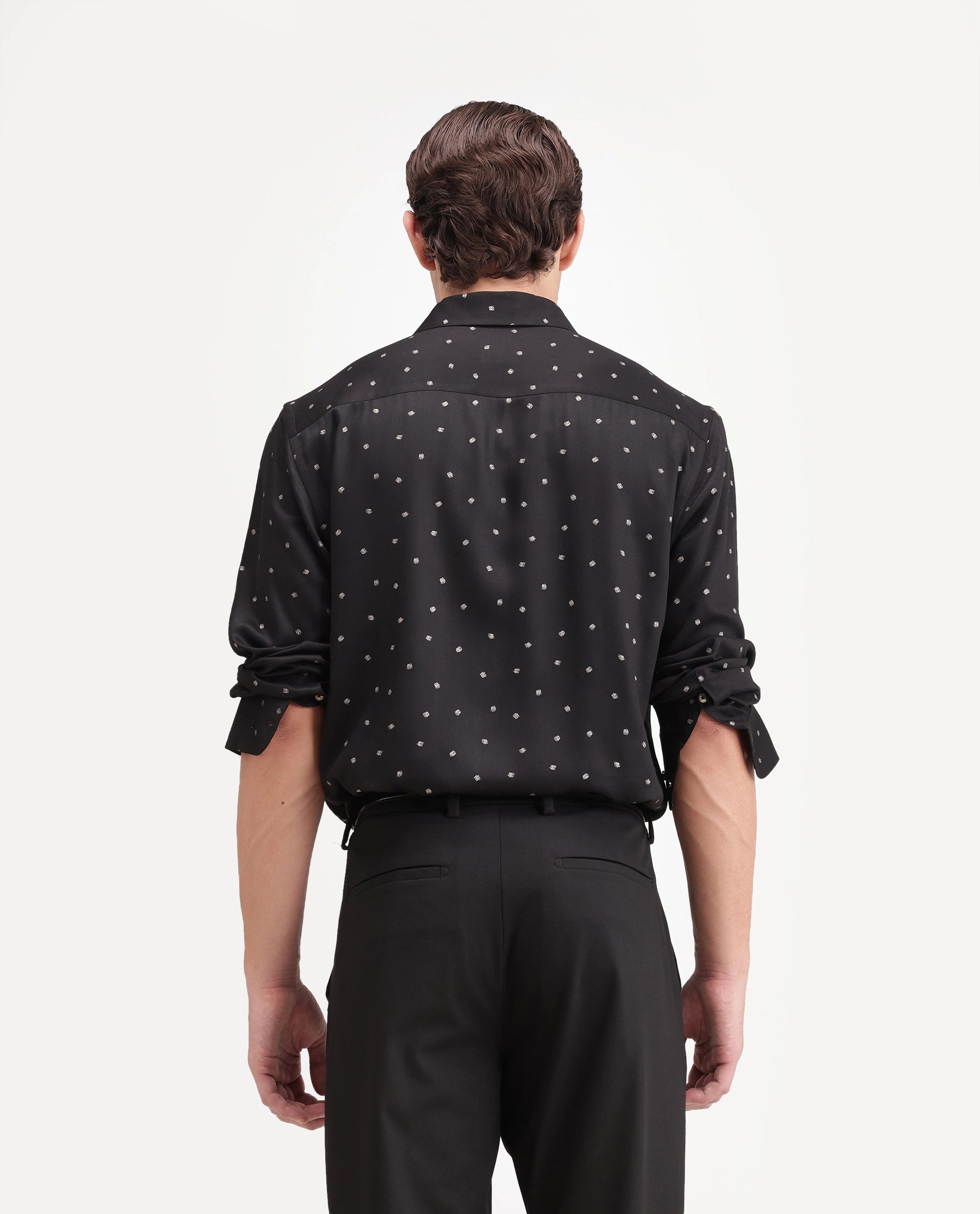 Rare Rabbit Men's Silver Black Viscose Button Regular Fit Polka Print Shirt
