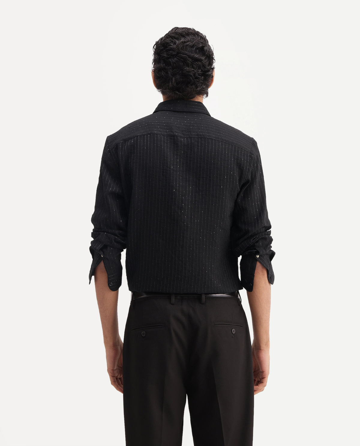Rare Rabbit Men's Cole-26 Black Viscose Blend Button Regular Fit Striped Shirt