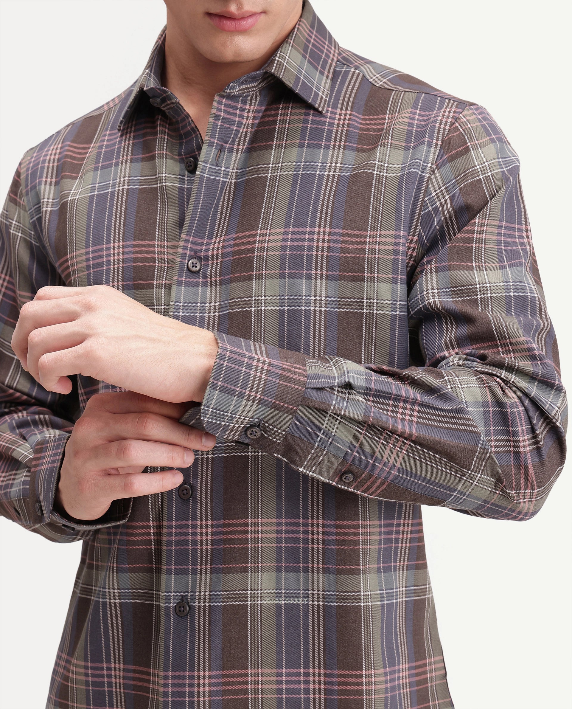 Rare Rabbit Men's Brend Multi Cotton Blend Button Regular Fit Checked Shirt