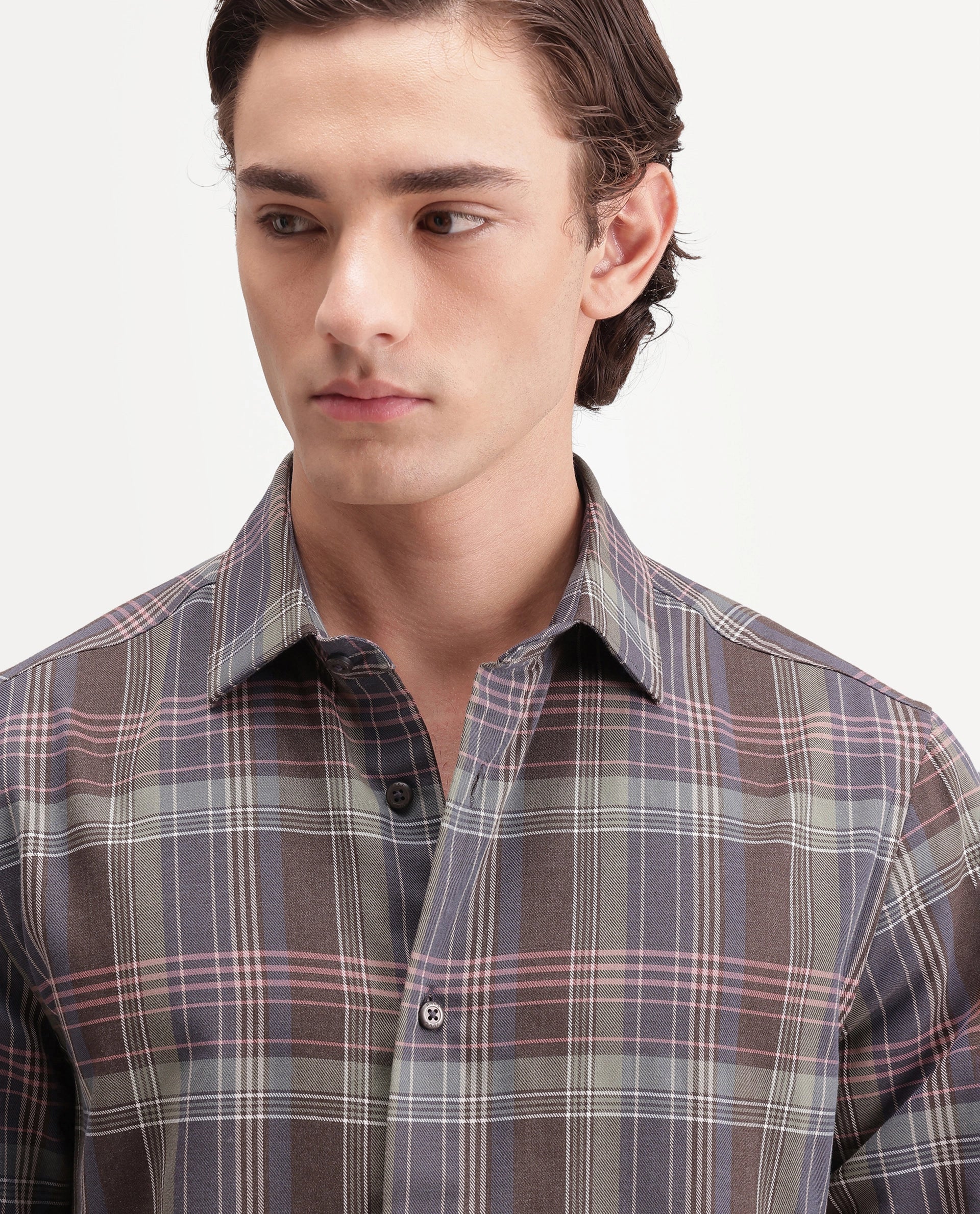 Rare Rabbit Men's Brend Multi Cotton Blend Button Regular Fit Checked Shirt