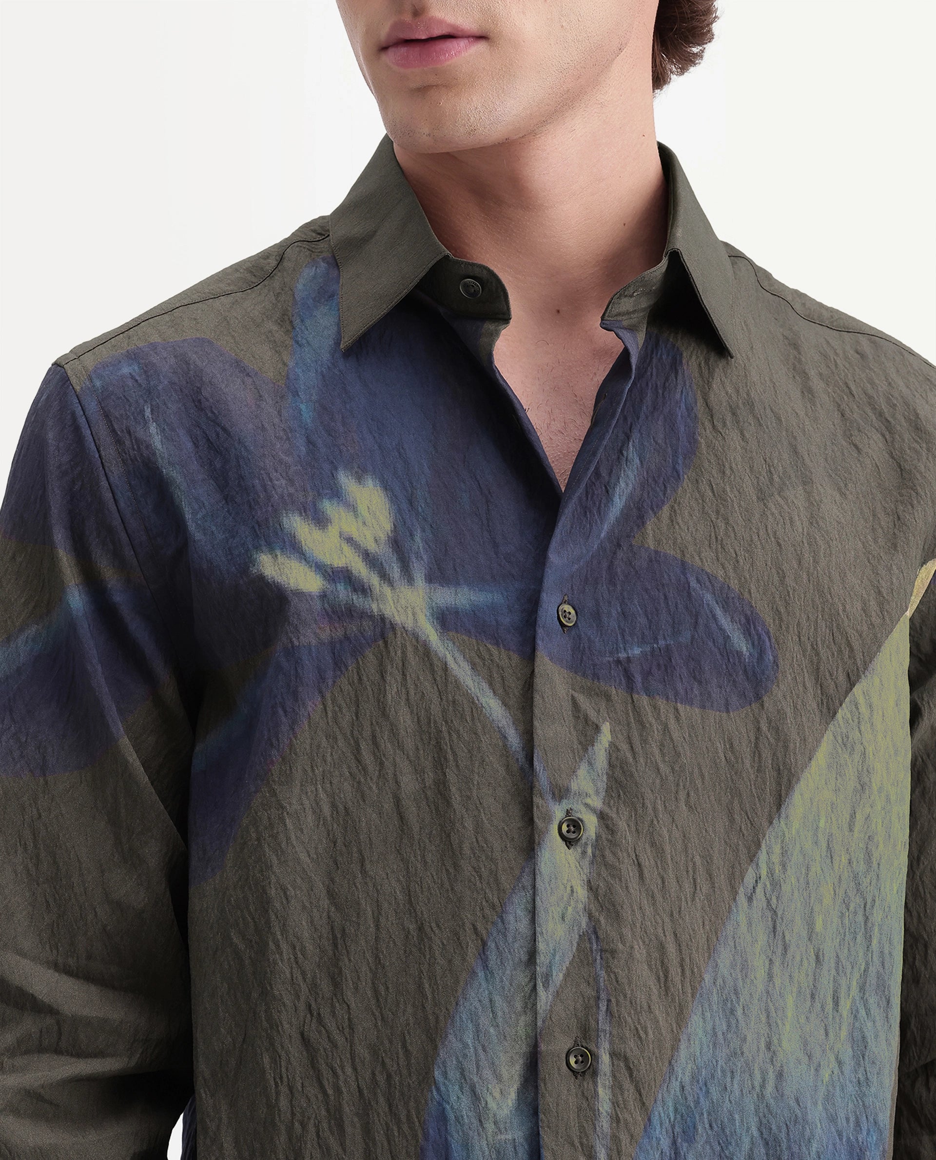 Rare Rabbit Men's Rembo Dark Brown Viscose Blend Button Regular Fit Floral Print Shirt