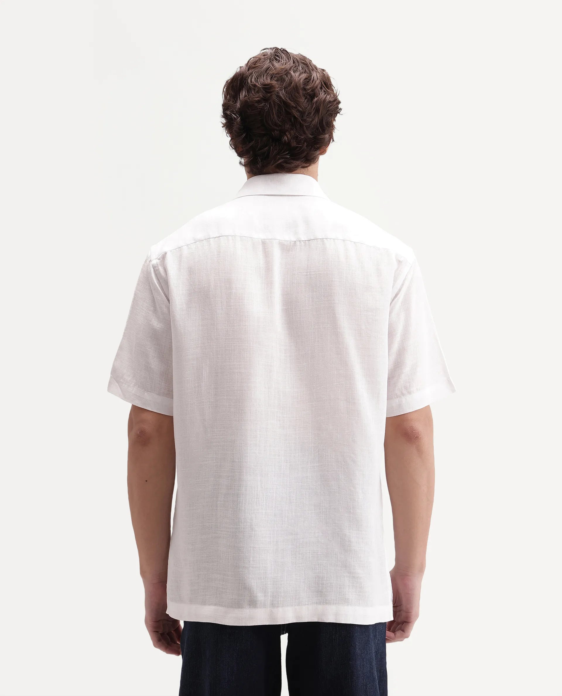 Rare Rabbit Men's Lyco Ss White Lyocell Button Regular Fit Plain Shirt