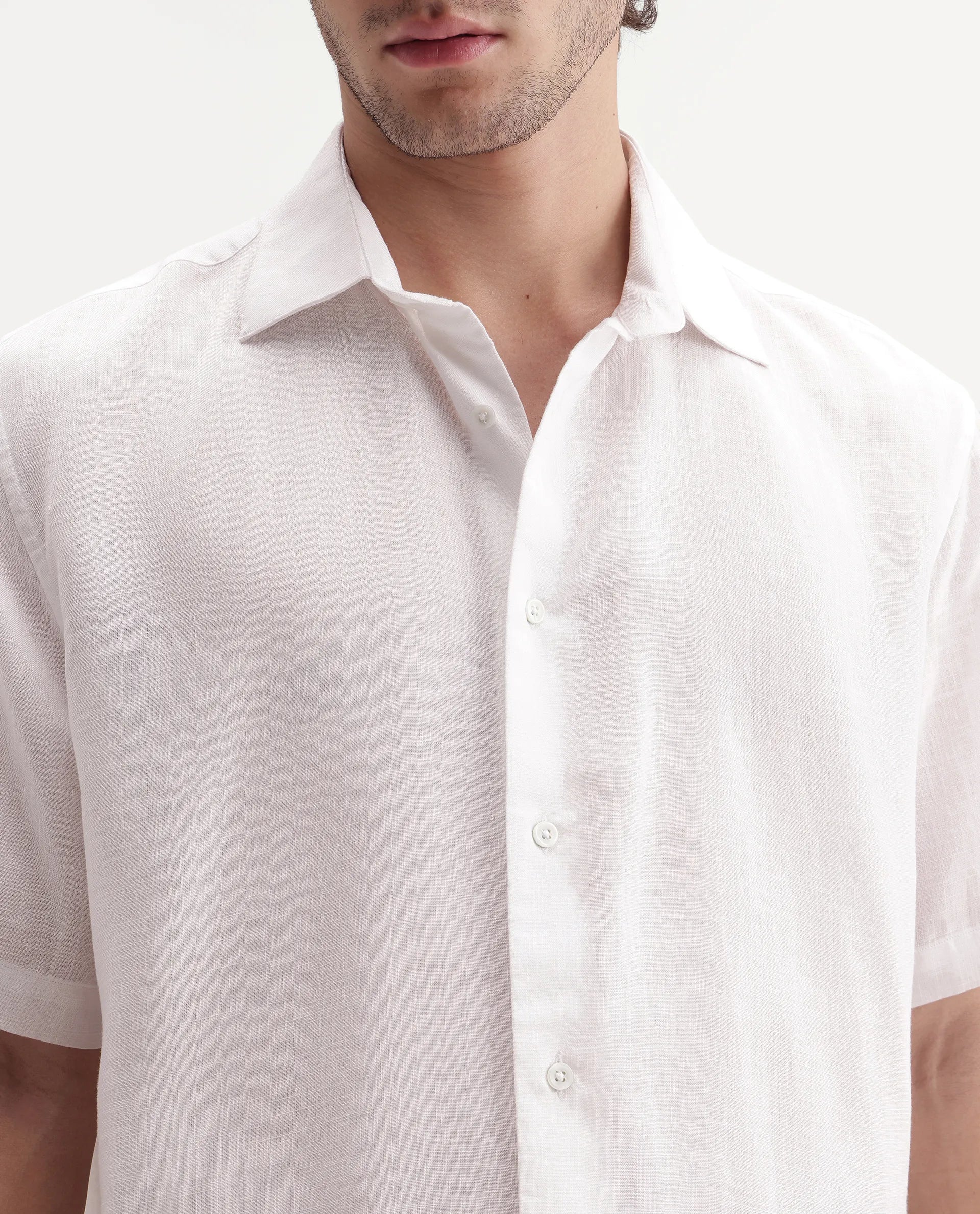 Rare Rabbit Men's Lyco Ss White Lyocell Button Regular Fit Plain Shirt