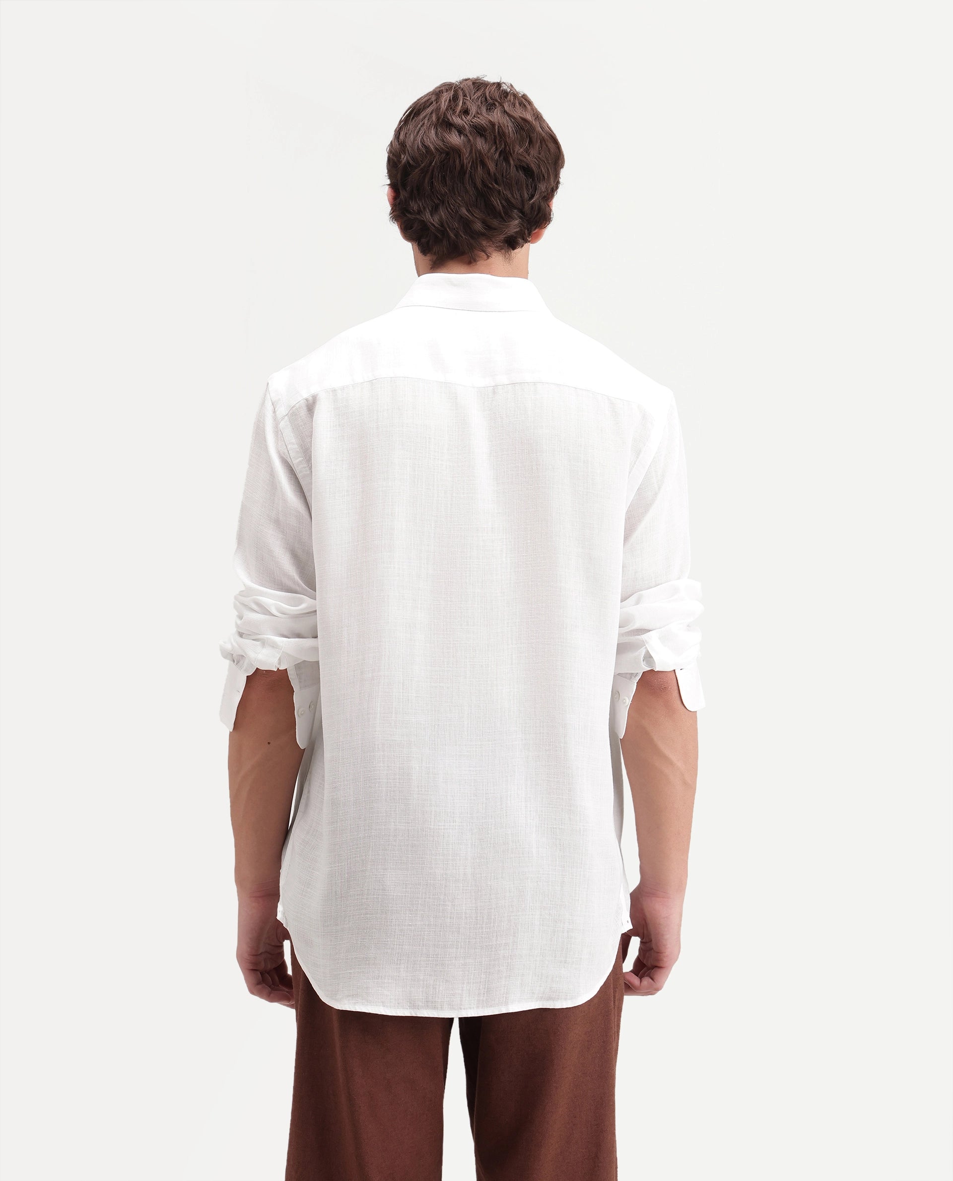 Rare Rabbit Men's Lyco Ls White Lyocell Button Regular Fit Plain Shirt