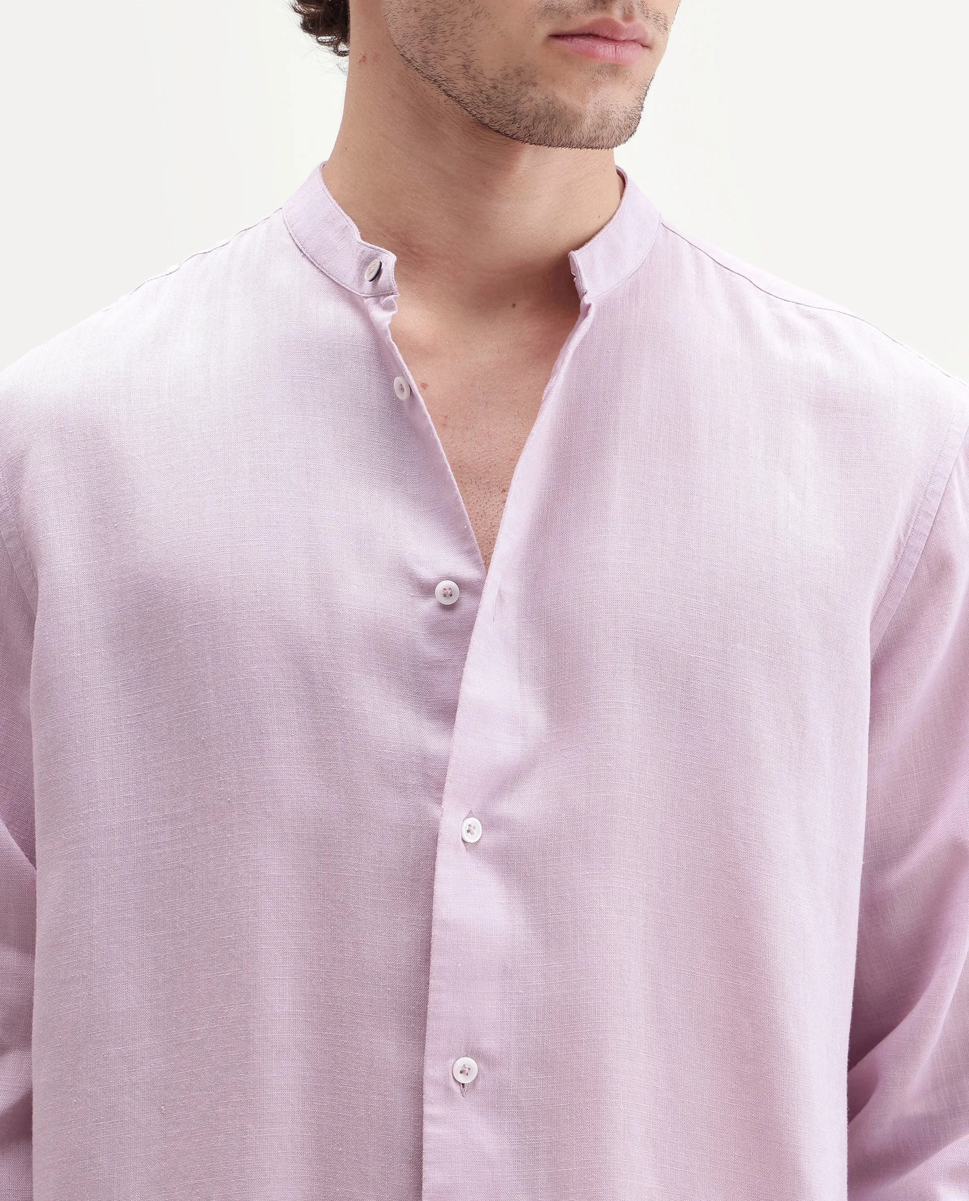 Rare Rabbit Men's Lyco Cn Dusky Lilac Lyocell Button Mandarin collar Regular Fit Shirt