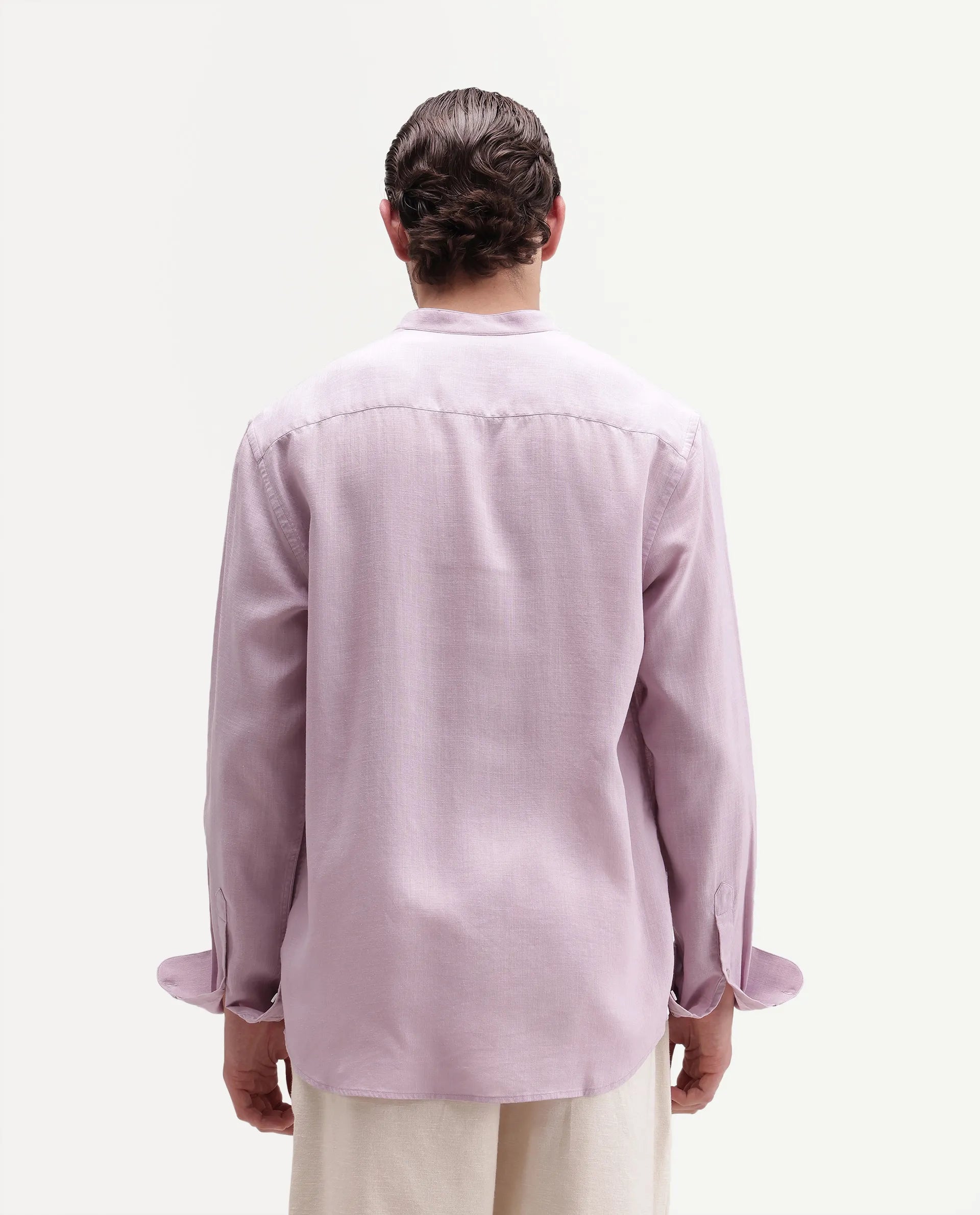 Rare Rabbit Men's Lyco Cn Dusky Lilac Lyocell Button Mandarin collar Regular Fit Shirt