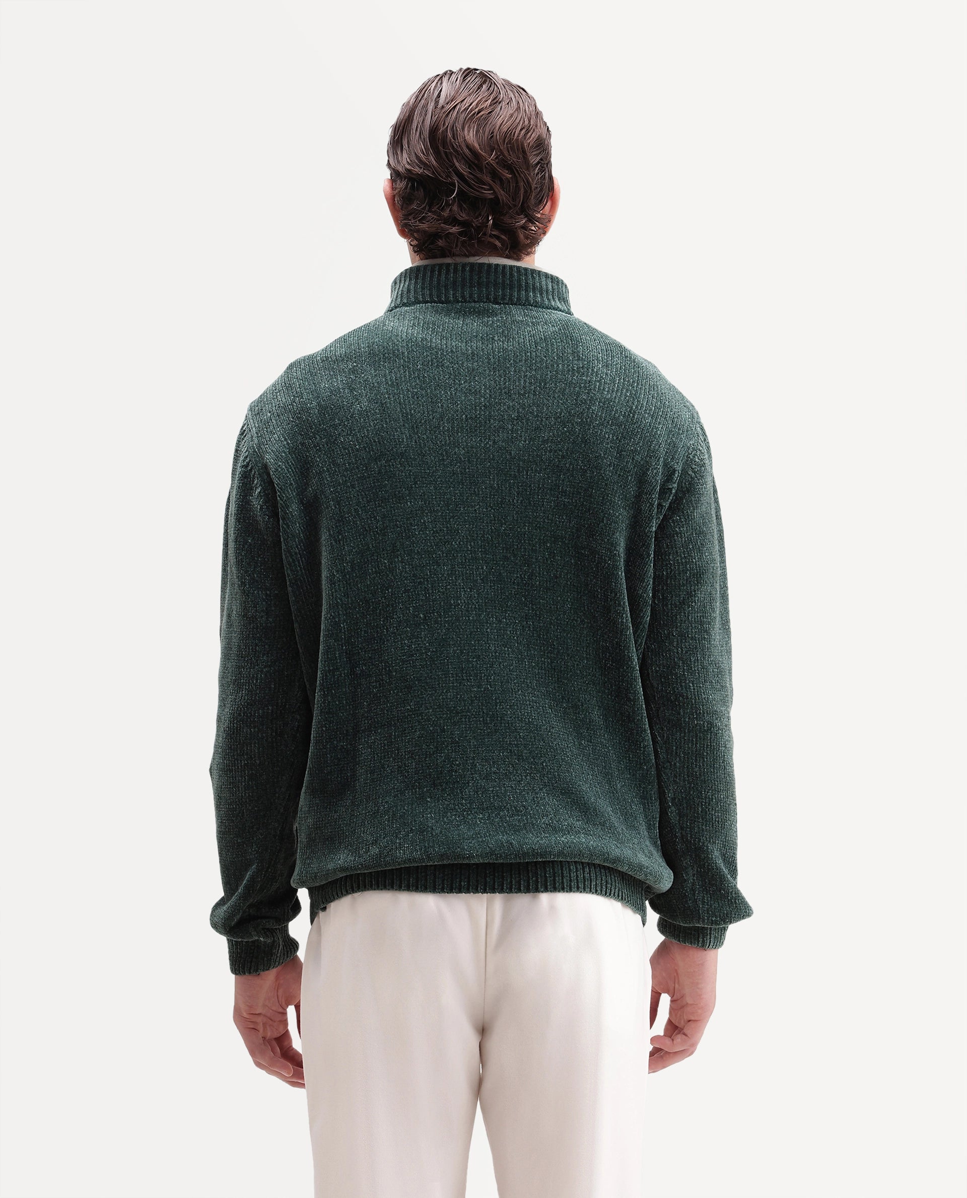 Rare Rabbit Men's Chenor Green Polyester Regular Fit Plain Sweater