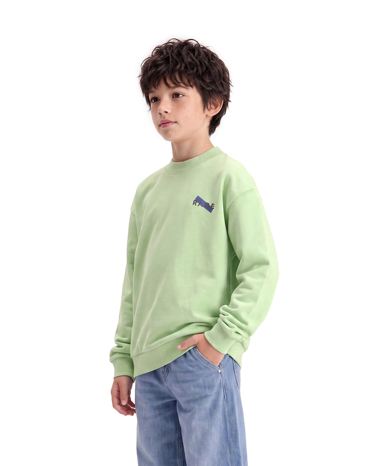 Rare Ones Kids Vinti Fluorescent Green Cotton Blend Fabric Crew Neck Pull-On Closure Oversized Fit Jelly Print Sweatshirt