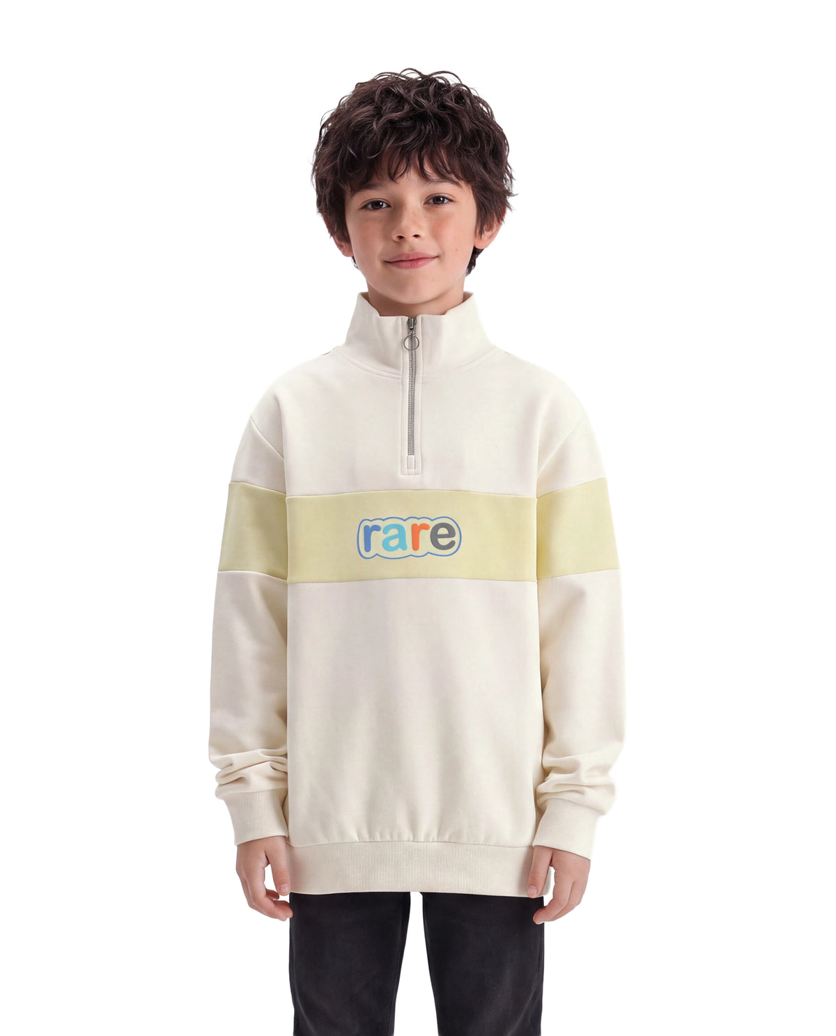 Rare Ones Kids Cloud Off White Cotton Blend Fabric Spread Collar Zipper Closure Regular Sweatshirt