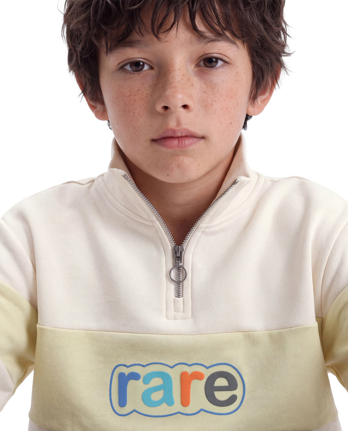 Rare Ones Kids Cloud Off White Cotton Blend Fabric Spread Collar Zipper Closure Regular Sweatshirt