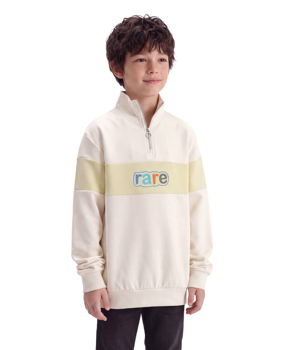 Rare Ones Kids Cloud Off White Cotton Blend Fabric Spread Collar Zipper Closure Regular Sweatshirt