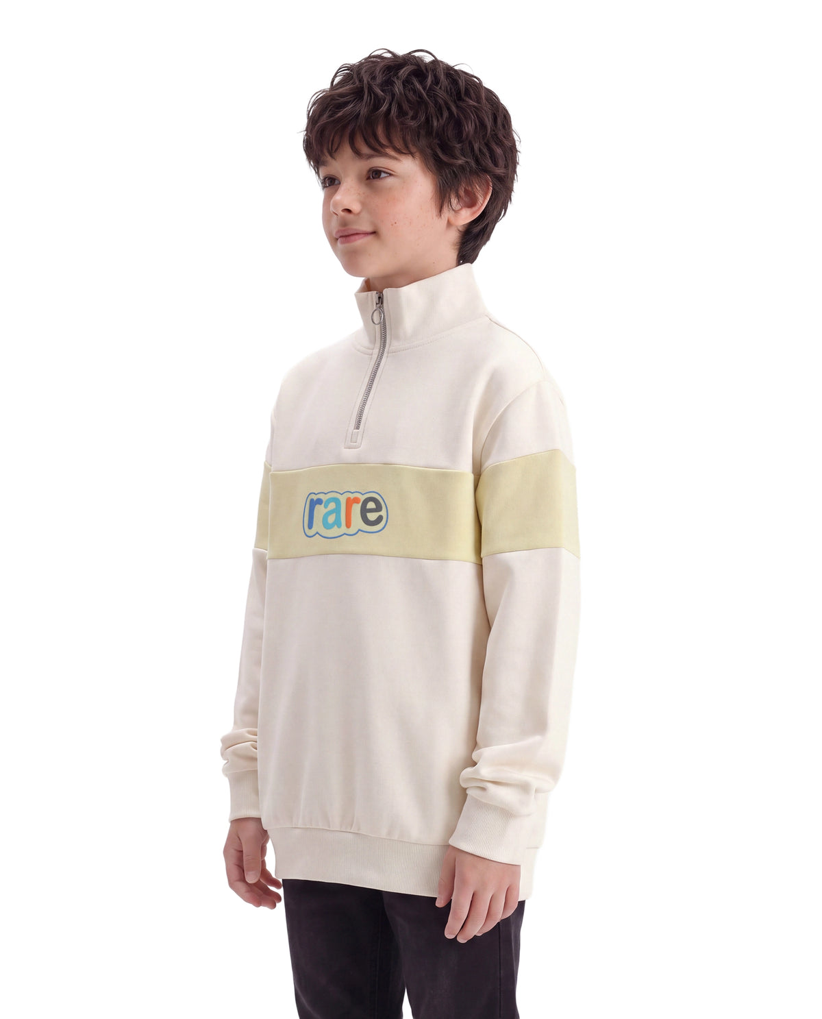 Rare Ones Kids Cloud Off White Cotton Blend Fabric Spread Collar Zipper Closure Regular Sweatshirt