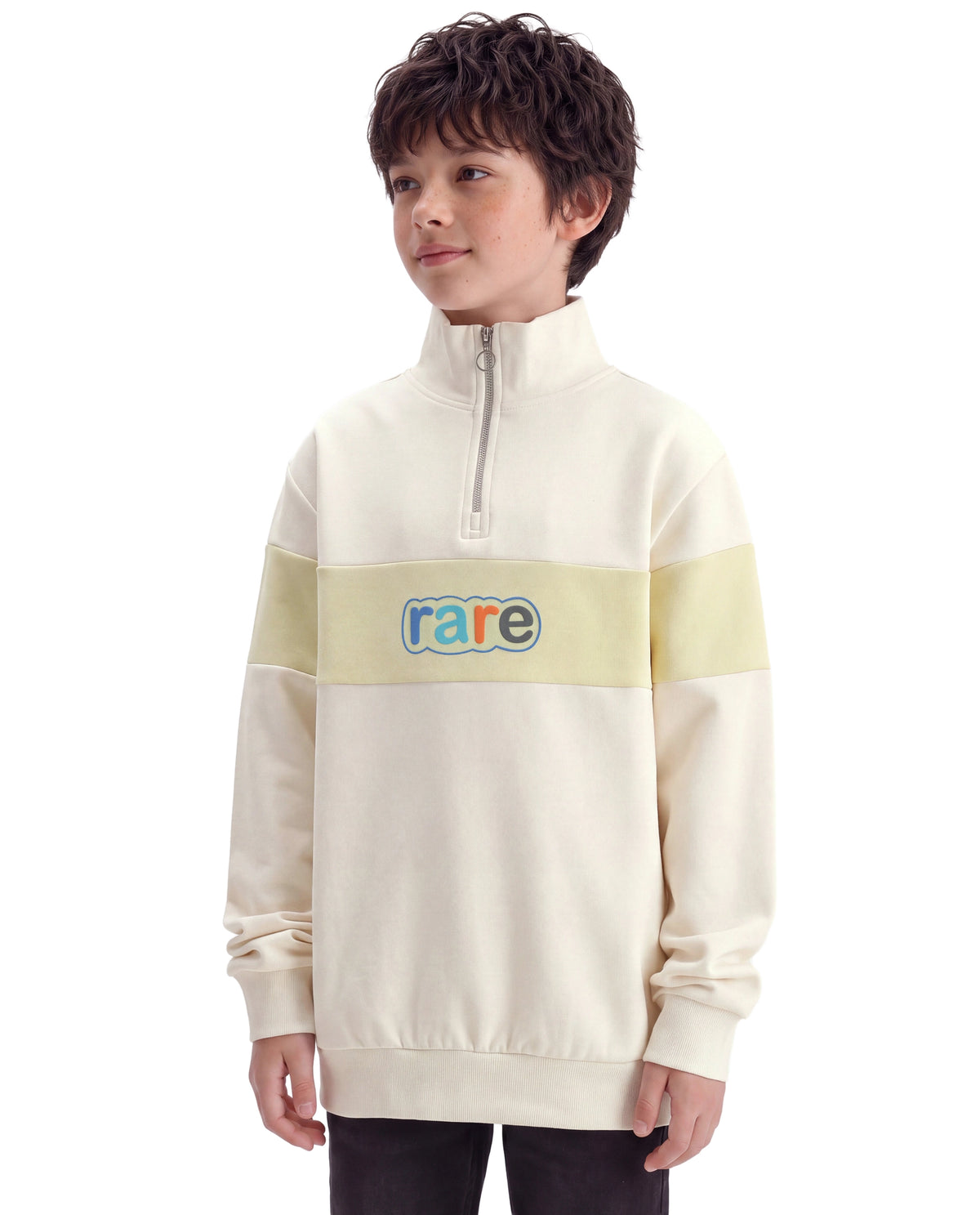 Rare Ones Kids Cloud Off White Cotton Blend Fabric Spread Collar Zipper Closure Regular Sweatshirt