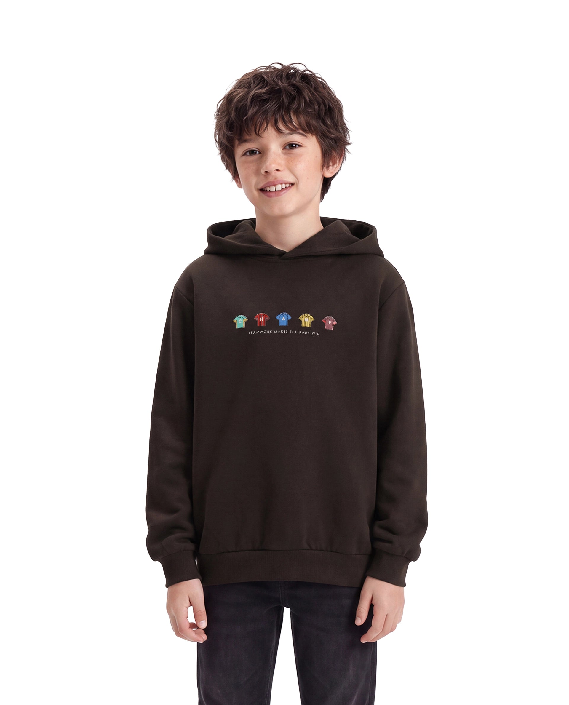 Rare Ones Kids Nemo Dark Brown Cotton Blend Fabric Hooded Pull-On Closure Regular Fit Graphic Print Sweatshirt