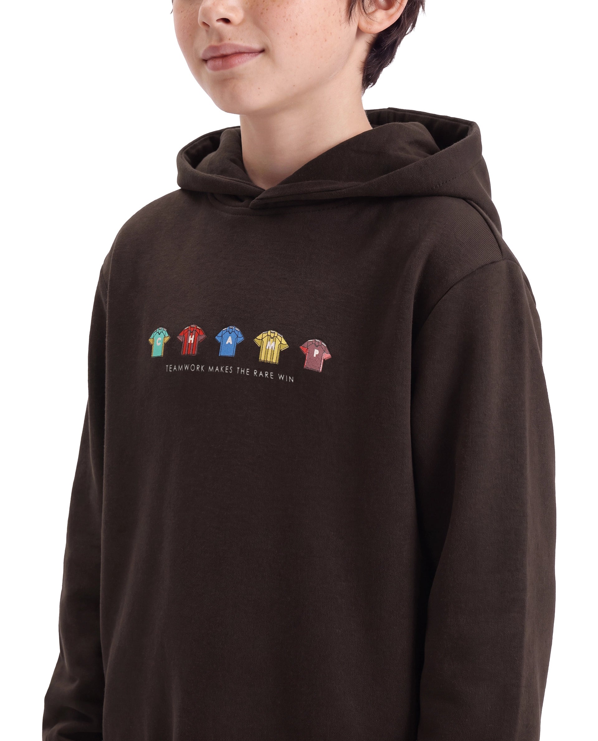 Rare Ones Kids Nemo Dark Brown Cotton Blend Fabric Hooded Pull-On Closure Regular Fit Graphic Print Sweatshirt