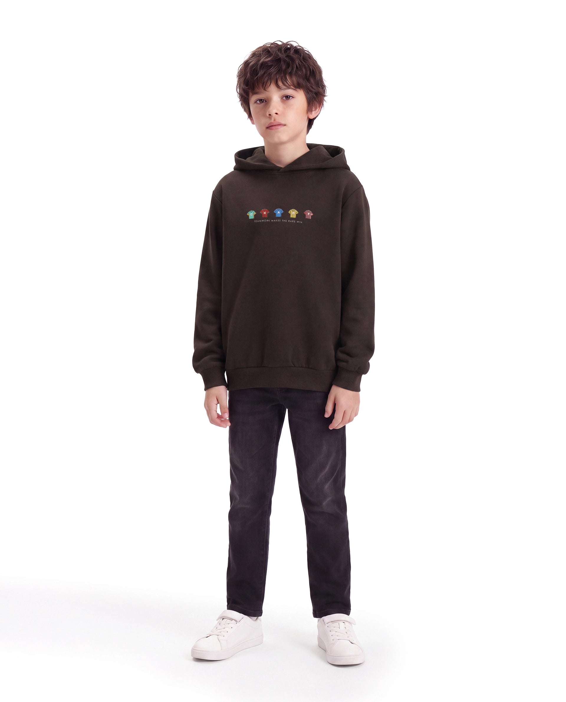 Rare Ones Kids Nemo Dark Brown Cotton Blend Fabric Hooded Pull-On Closure Regular Fit Graphic Print Sweatshirt
