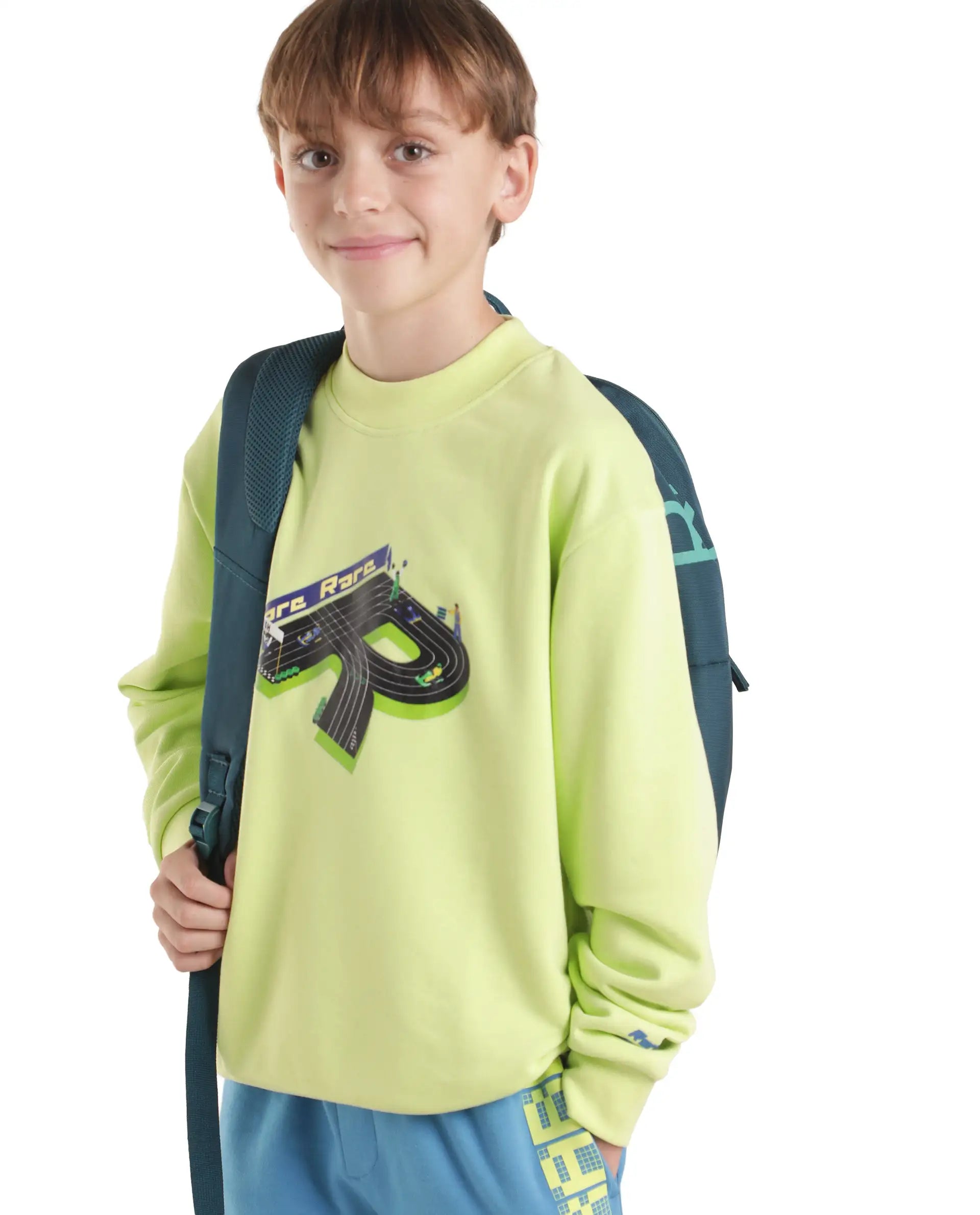Rare Ones Kids Raco Pastel Green Cotton Blend Fabric Crew Neck Pull-On Closure Oversized Sweatshirt