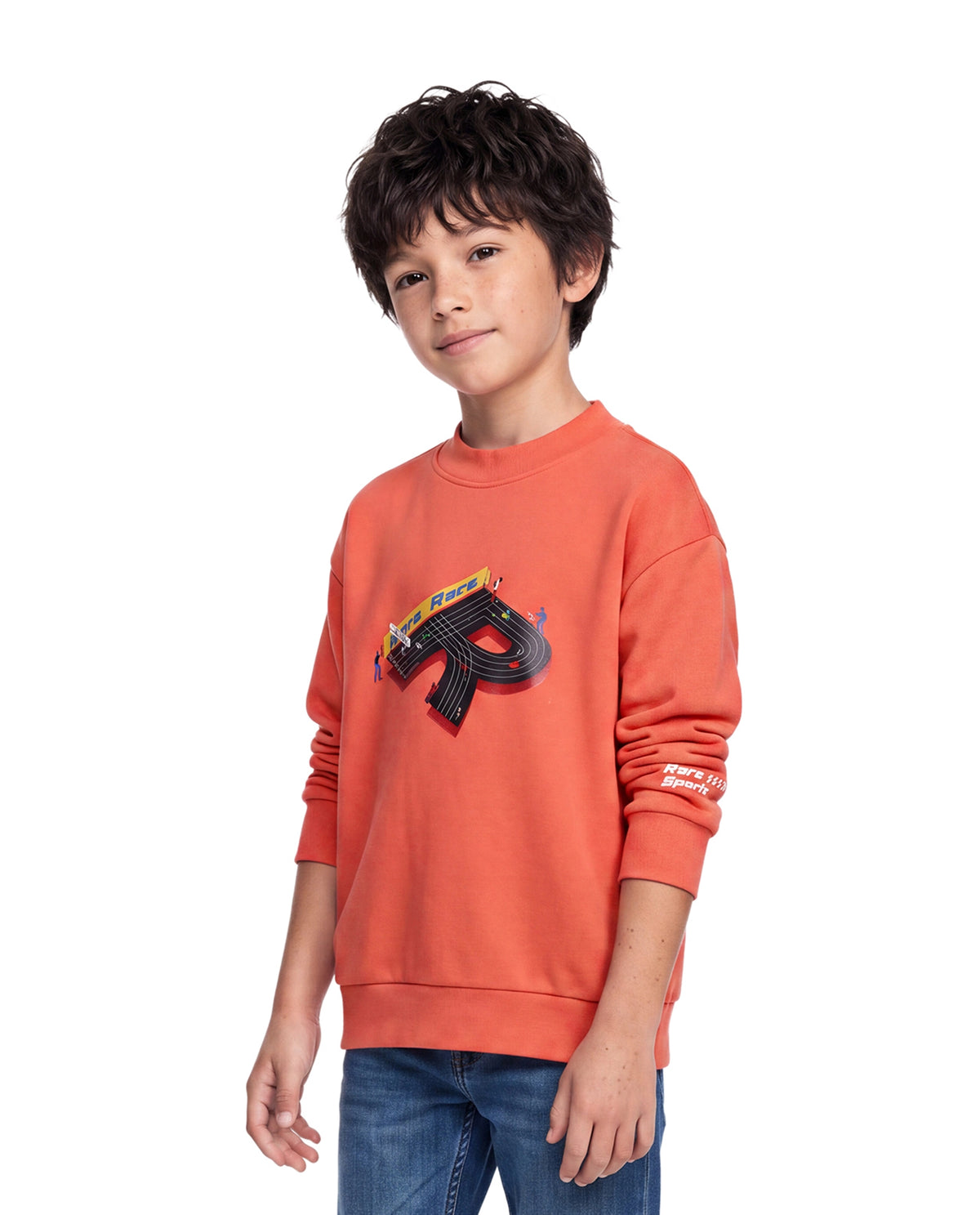 Rare Ones Kids Raco Orange Cotton Blend Fabric Crew Neck Pull-On Closure Oversized Sweatshirt