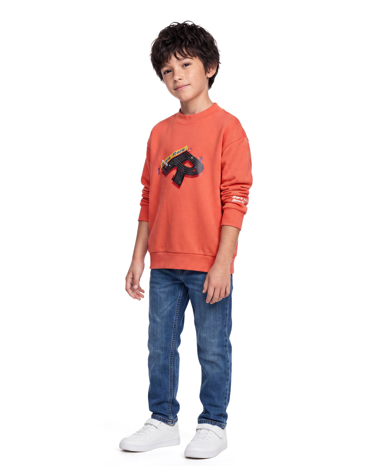 Rare Ones Kids Raco Orange Cotton Blend Fabric Crew Neck Pull-On Closure Oversized Sweatshirt