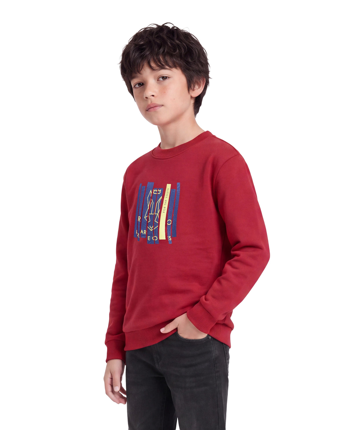 Rare Ones Kids Krio Red Cotton Blend Fabric Crew Neck Pull-On Closure Regular Graphic Print Sweatshirt