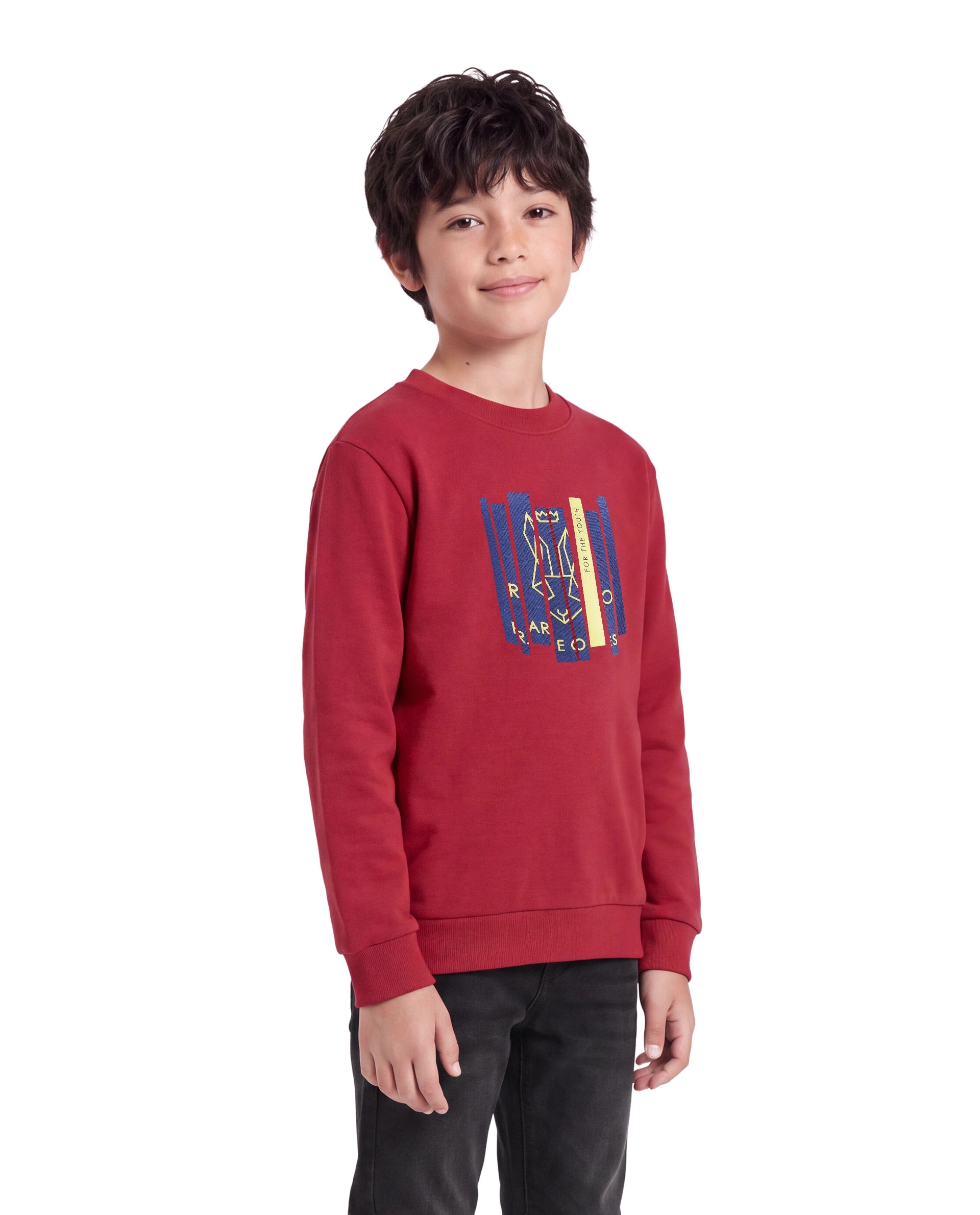 Rare Ones Kids Krio Red Cotton Blend Fabric Crew Neck Pull-On Closure Regular Graphic Print Sweatshirt