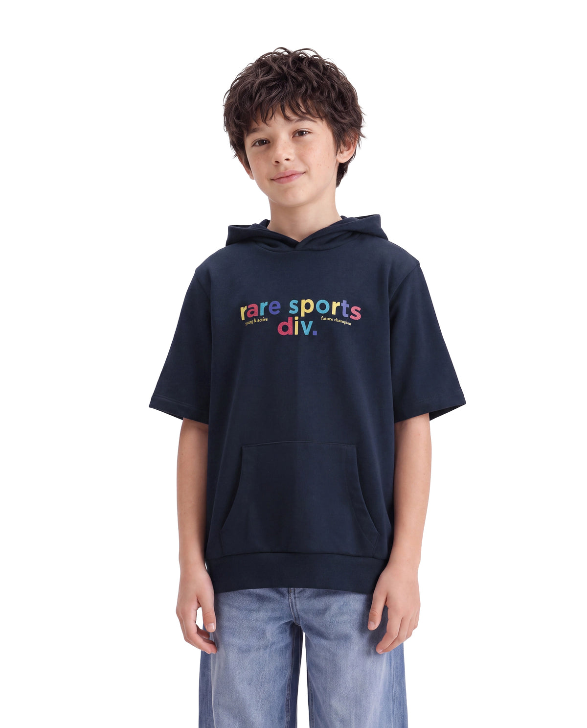 Rare Ones Kids Cinko Navy Cotton Blend Fabric Hooded Pull-On Closure Oversized Sweatshirt