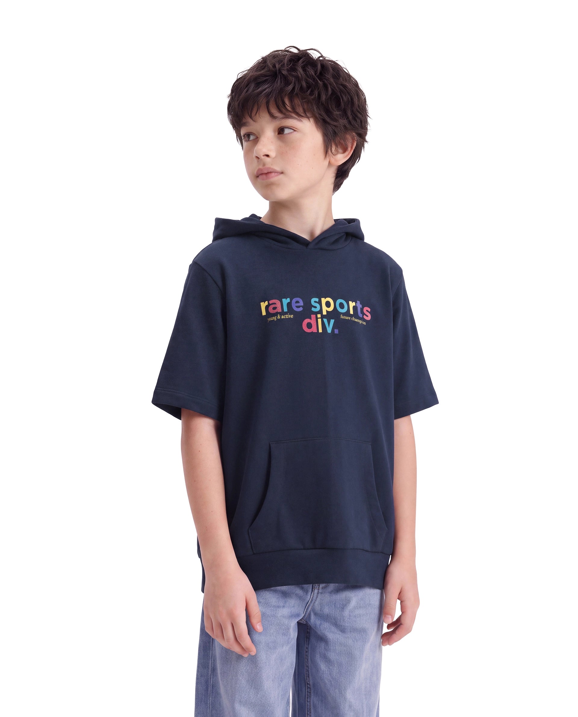 Rare Ones Kids Cinko Navy Cotton Blend Fabric Hooded Pull-On Closure Oversized Sweatshirt