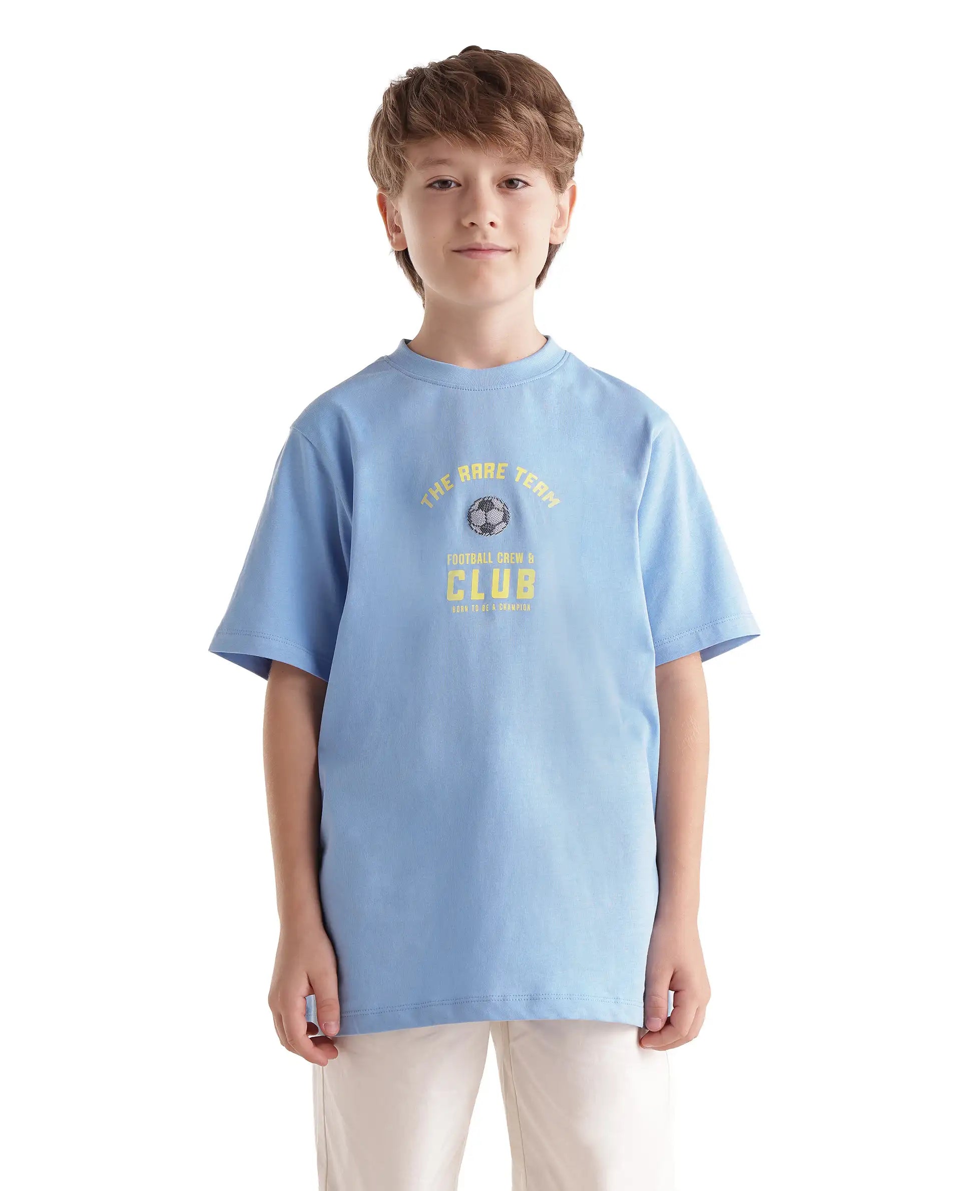 Rare Ones Kids Bill Light Blue Cotton Fabric Pull-On Regular Fit Graphic Print T-Shirt