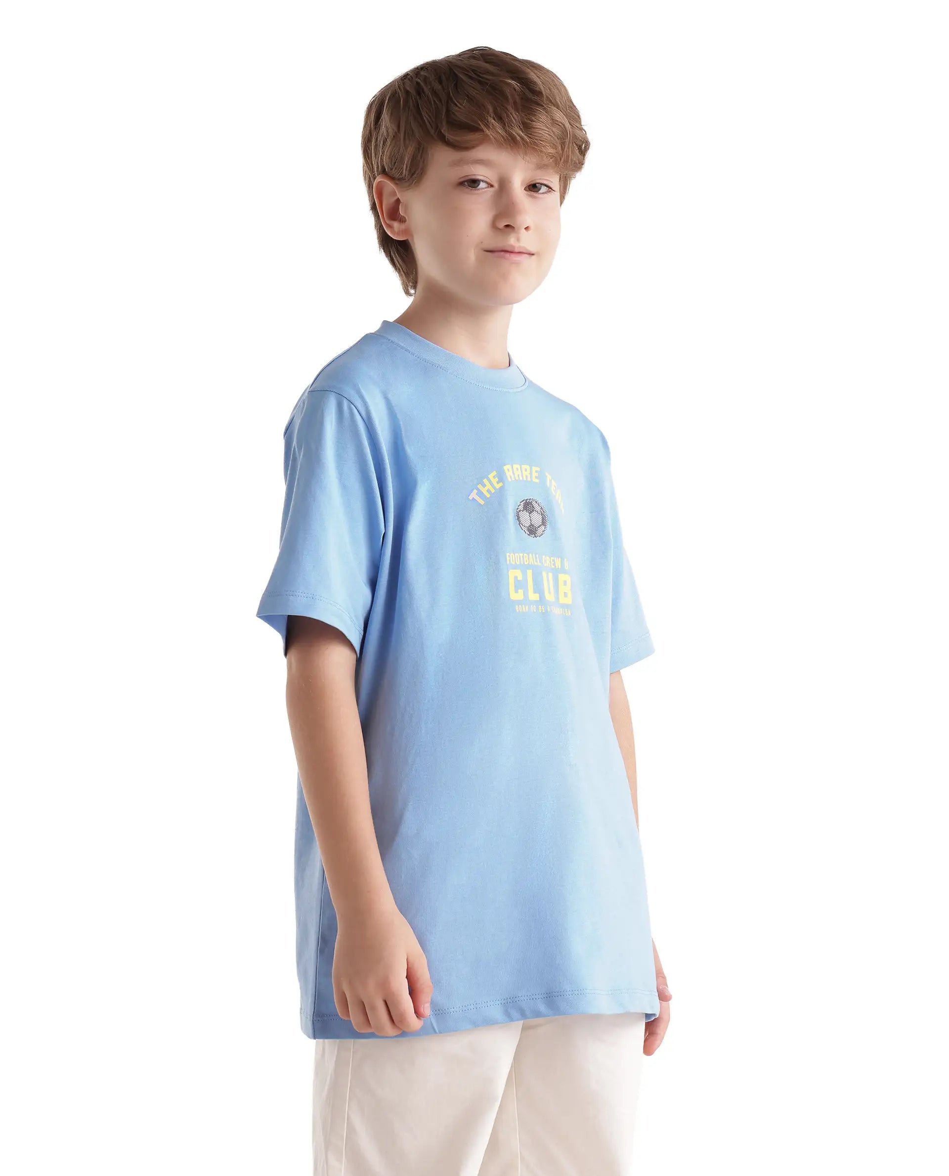 Rare Ones Kids Bill Light Blue Cotton Fabric Pull-On Regular Fit Graphic Print T-Shirt