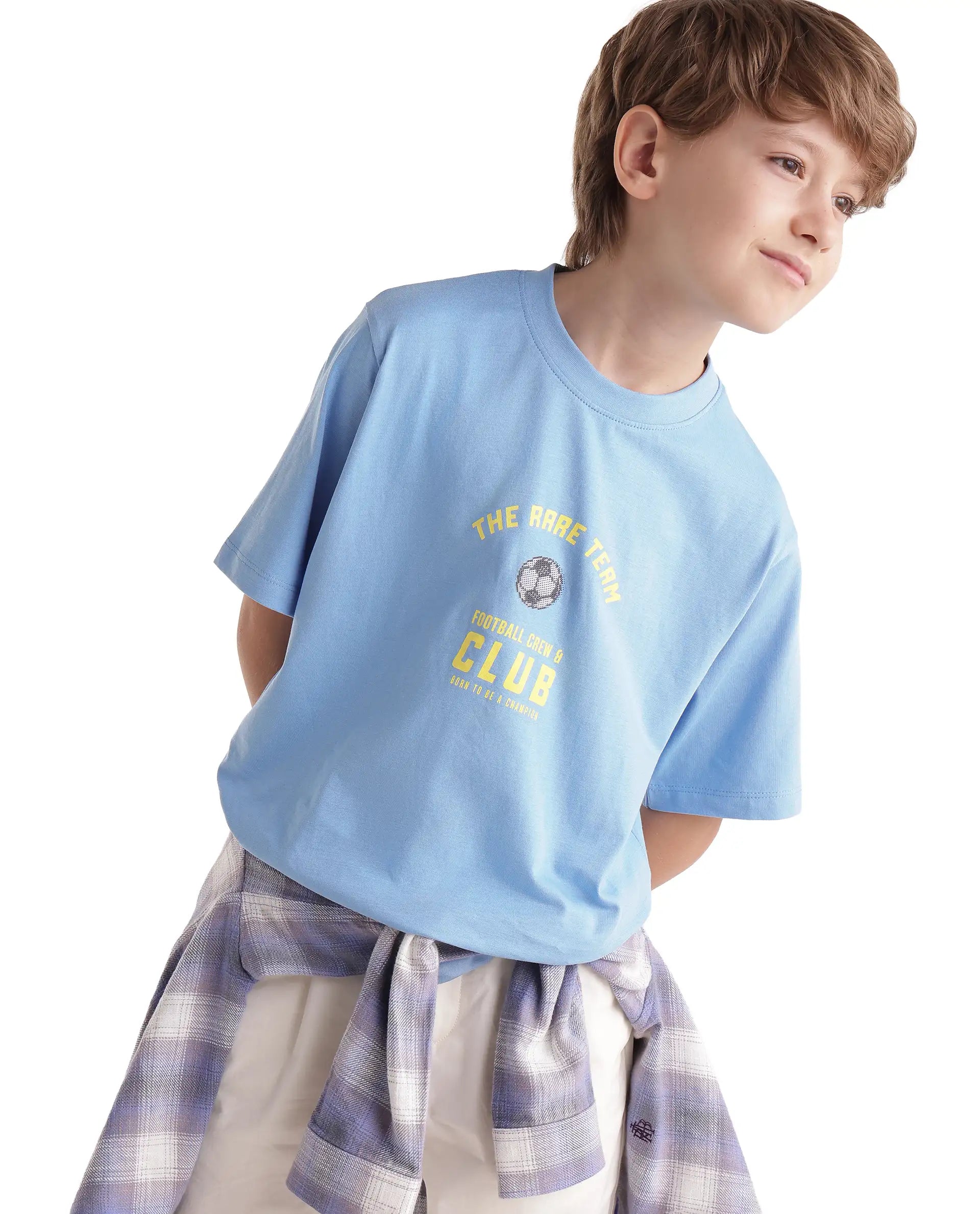Rare Ones Kids Bill Light Blue Cotton Fabric Pull-On Regular Fit Graphic Print T-Shirt