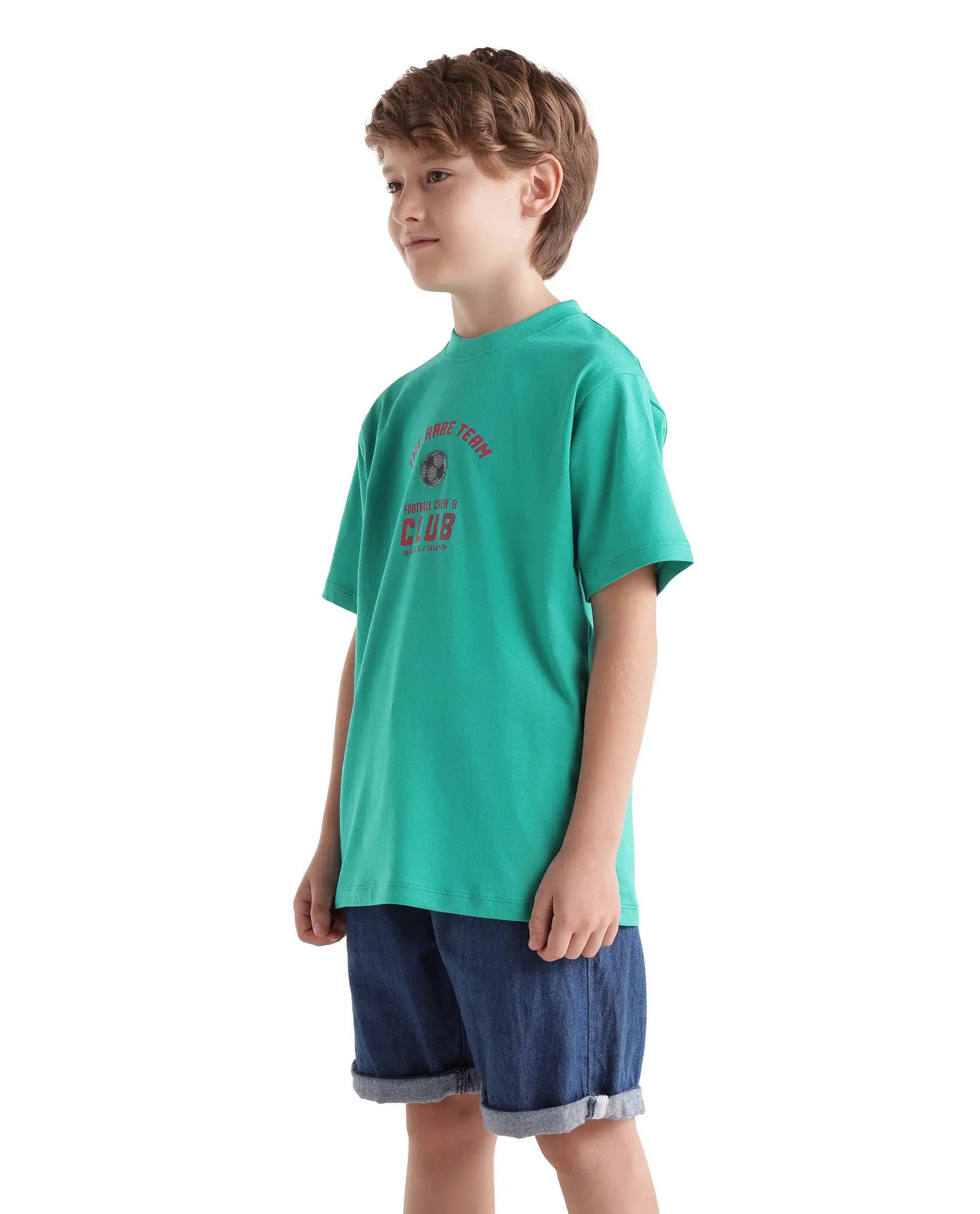 Rare Ones Kids Bill Light Teal Cotton Fabric Pull-On Regular Fit Graphic Print T-Shirt