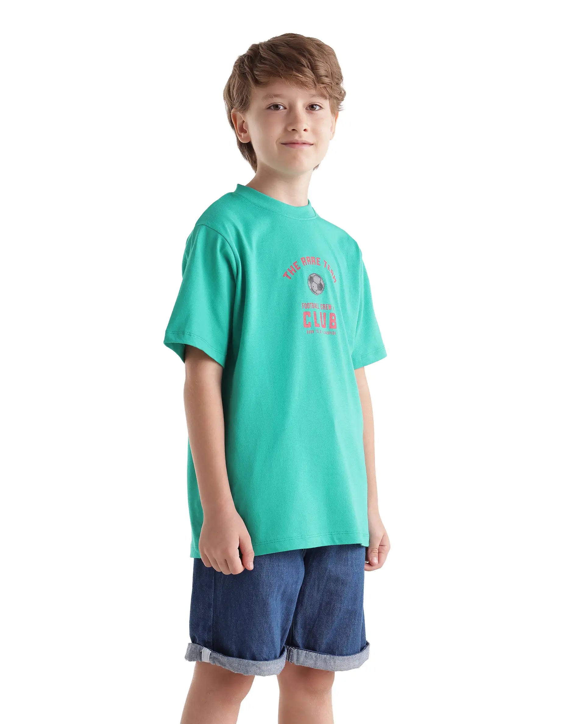 Rare Ones Kids Bill Light Teal Cotton Fabric Pull-On Regular Fit Graphic Print T-Shirt