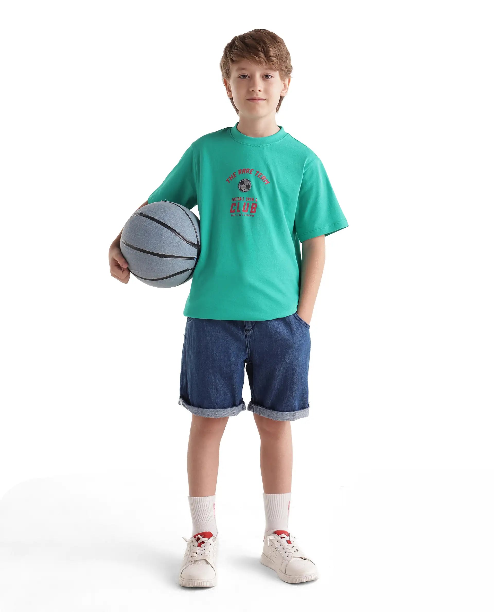 Rare Ones Kids Bill Light Teal Cotton Fabric Pull-On Regular Fit Graphic Print T-Shirt