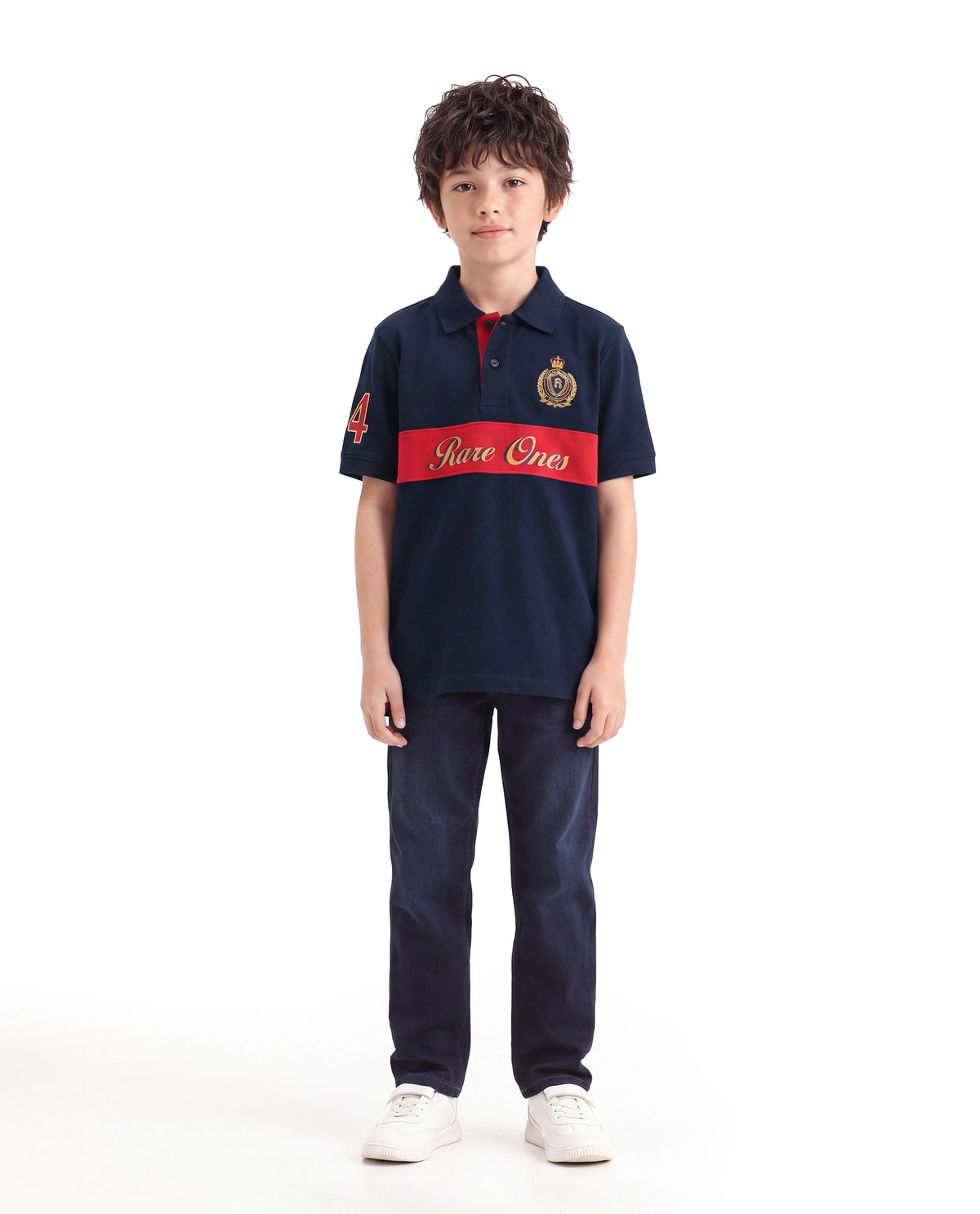 Rare Ones Kids Ekon Navy Cotton Blend Fabric Button Closure Regular Fit Printed Polo