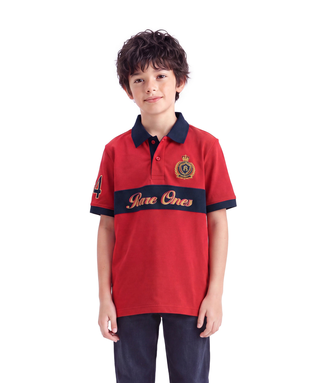 Rare Ones Kids Ekon Red Cotton Blend Fabric Button Closure Regular Fit Printed Polo