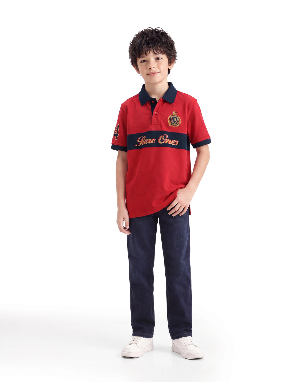 Rare Ones Kids Ekon Red Cotton Blend Fabric Button Closure Regular Fit Printed Polo