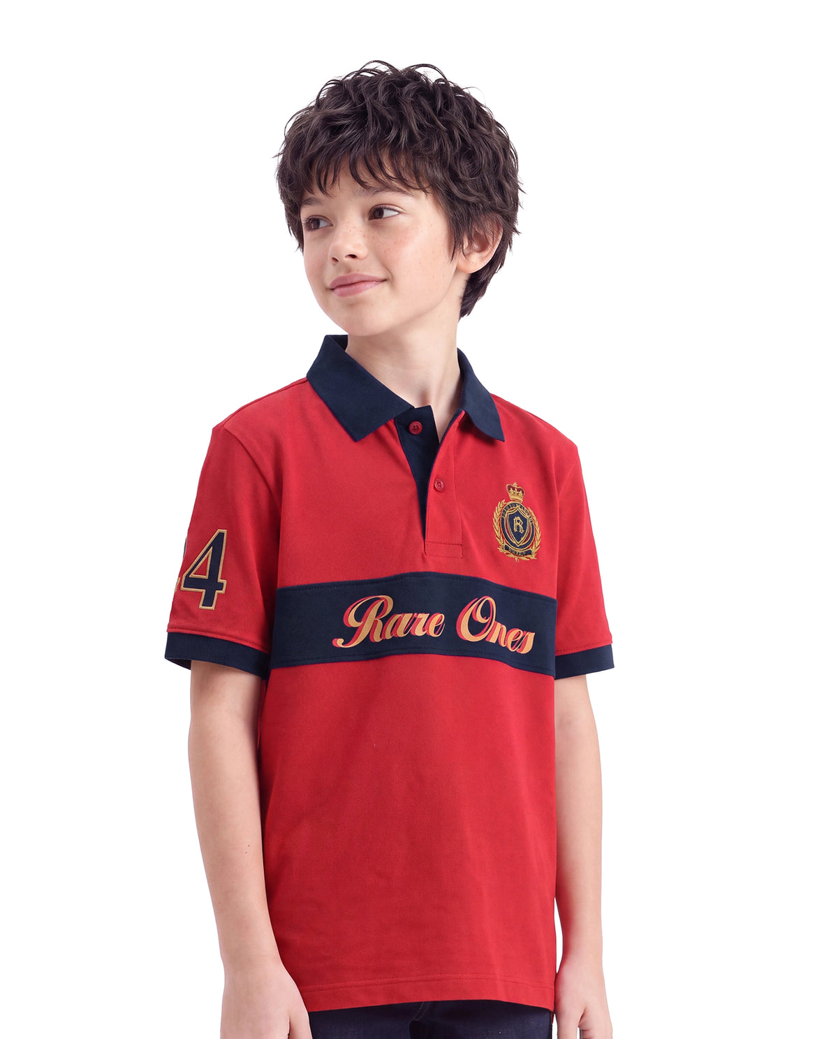 Rare Ones Kids Ekon Red Cotton Blend Fabric Button Closure Regular Fit Printed Polo