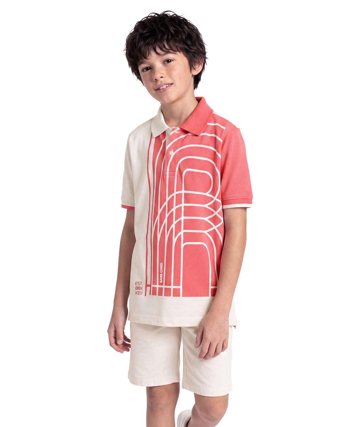 Rare Ones Kids Coen White Cotton Blend Fabric Spread Collar Button Closure Regular Polo
