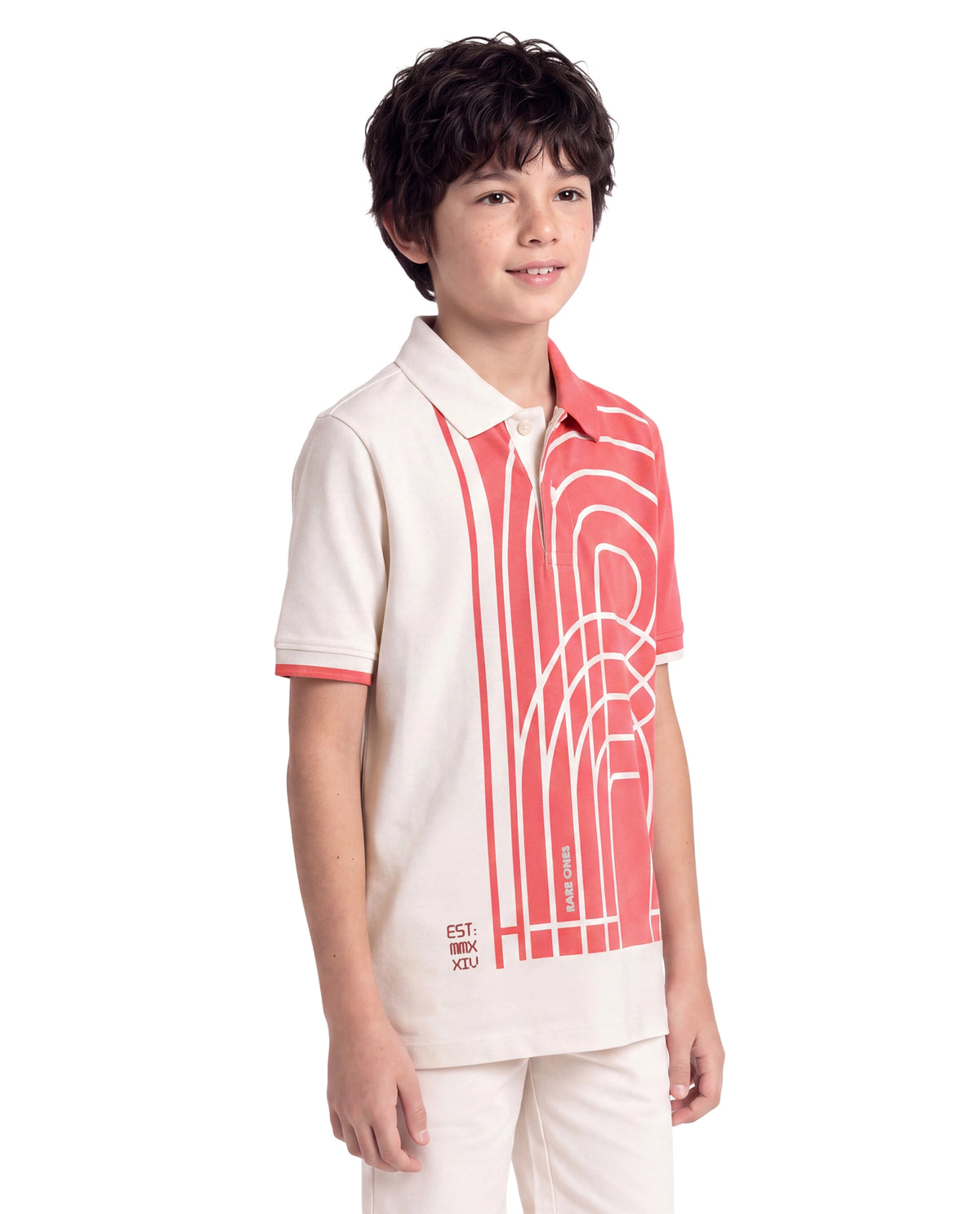 Rare Ones Kids Coen White Cotton Blend Fabric Spread Collar Button Closure Regular Polo