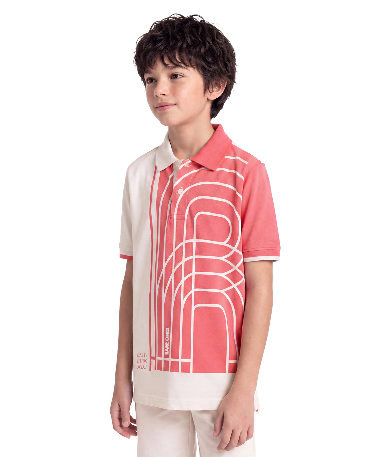 Rare Ones Kids Coen White Cotton Blend Fabric Spread Collar Button Closure Regular Polo